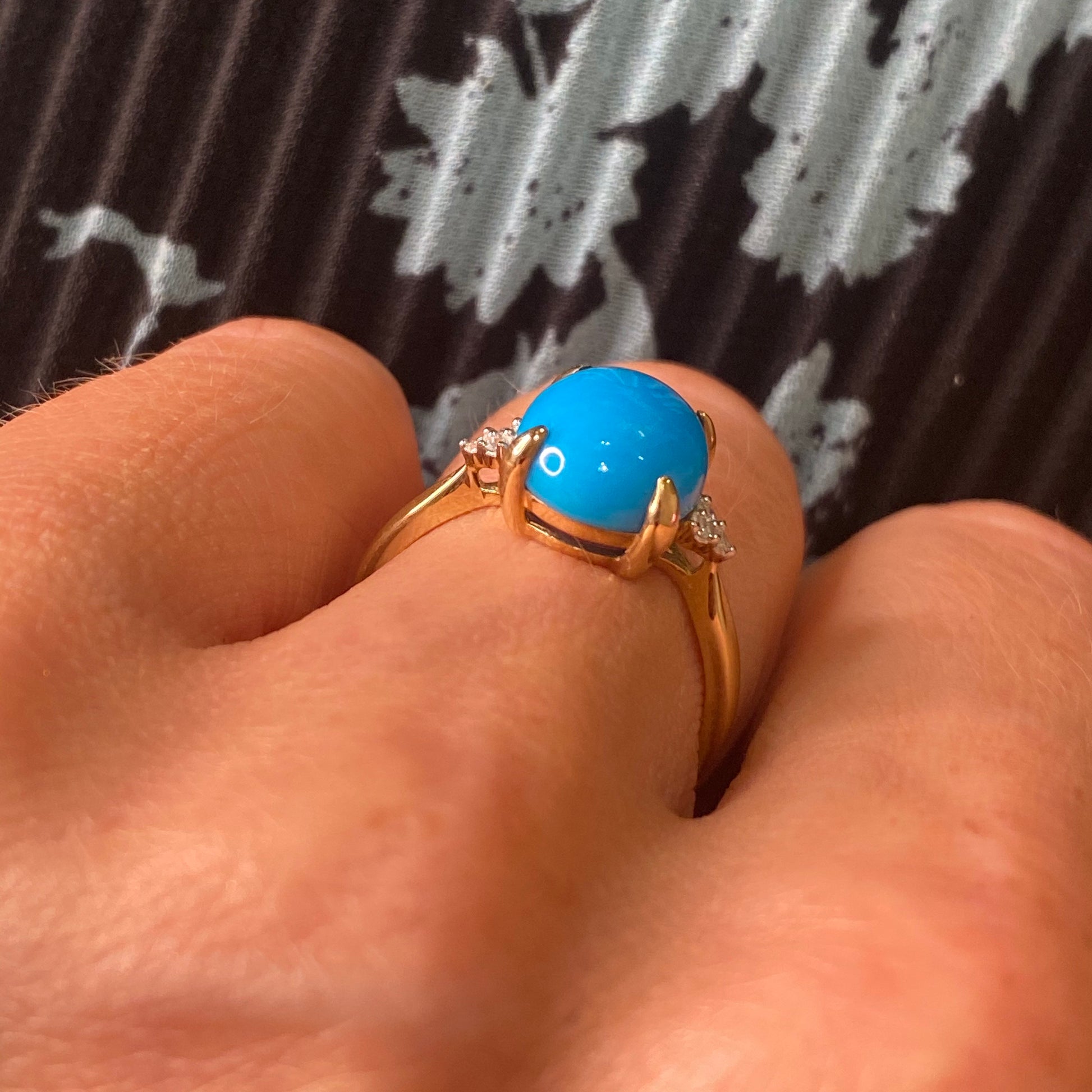 9ct Gold Turquoise & Diamond Ring 0.03Ct - John Ross Jewellers