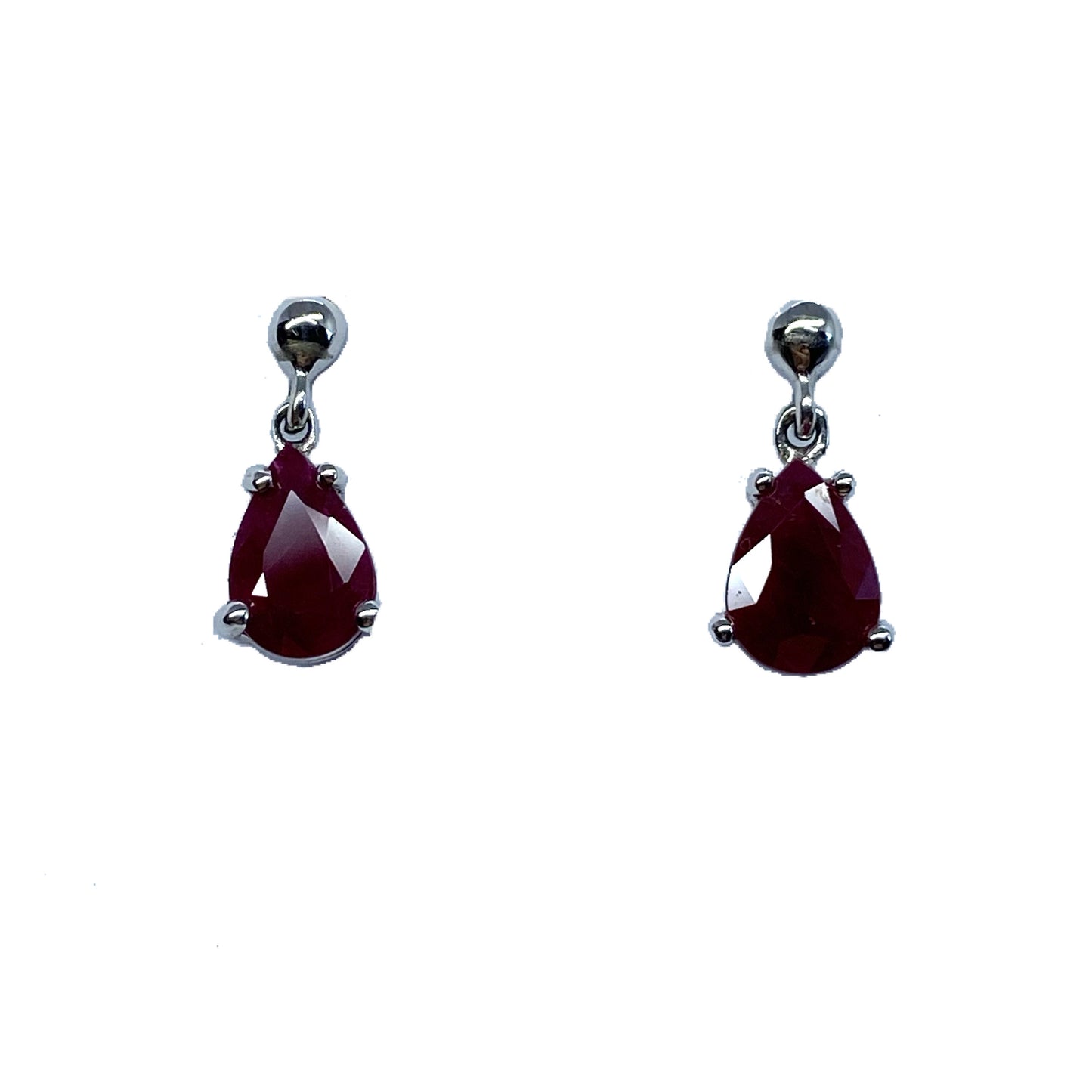 9ct White Gold Ruby Drop Earrings - John Ross Jewellers