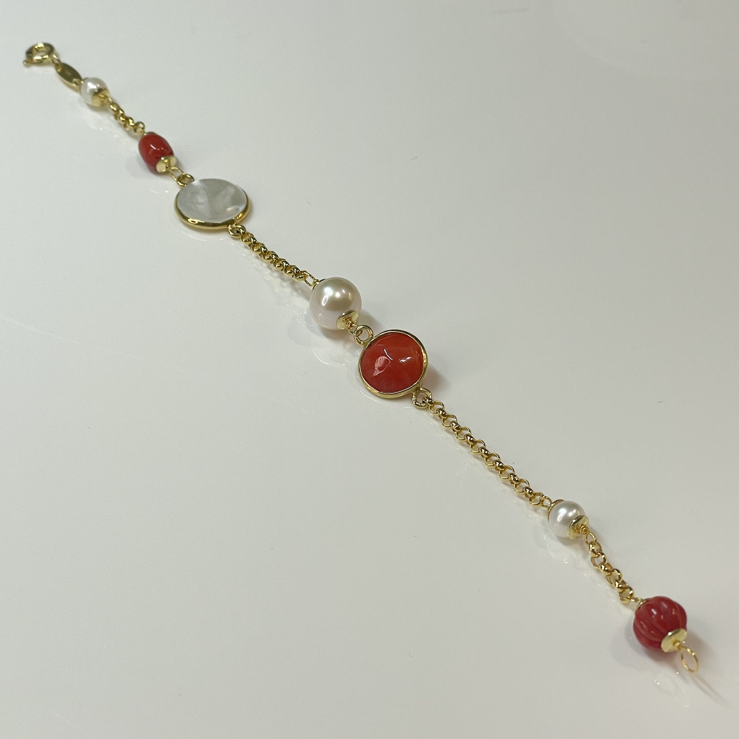 Red Coral, Pearl & Mother of Pearl Bracelet - John Ross Jewellers