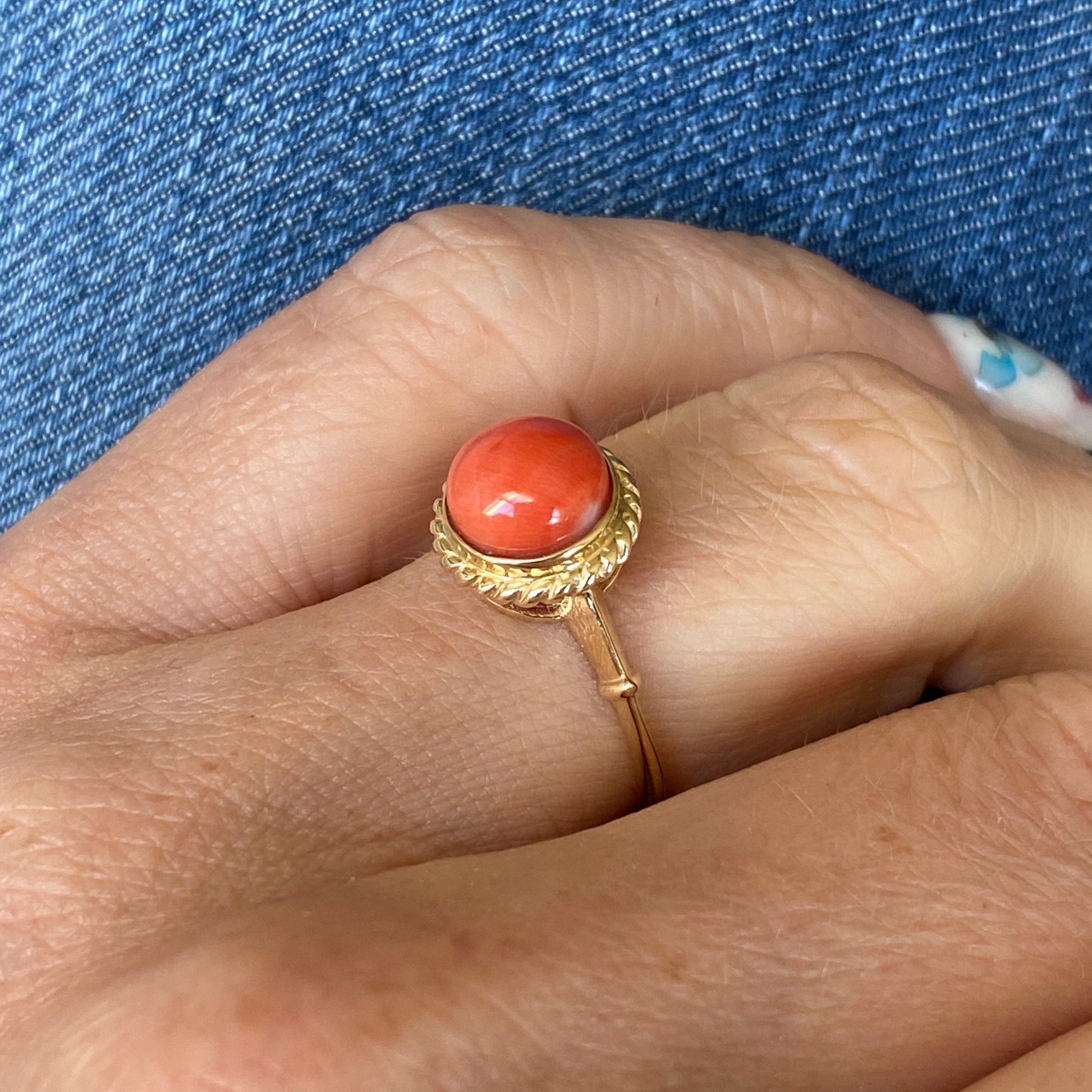 9ct Gold Red Coral Dress Ring - Round Signet - John Ross Jewellers