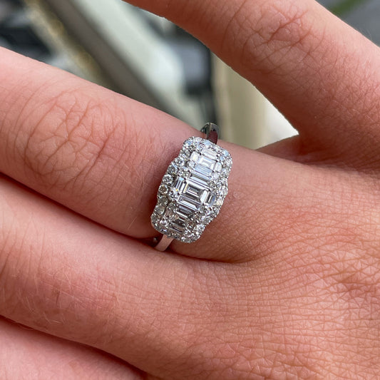 Platinum 0.74ct GHSI Square Trilogy Cluster Diamond Ring - Non Certified