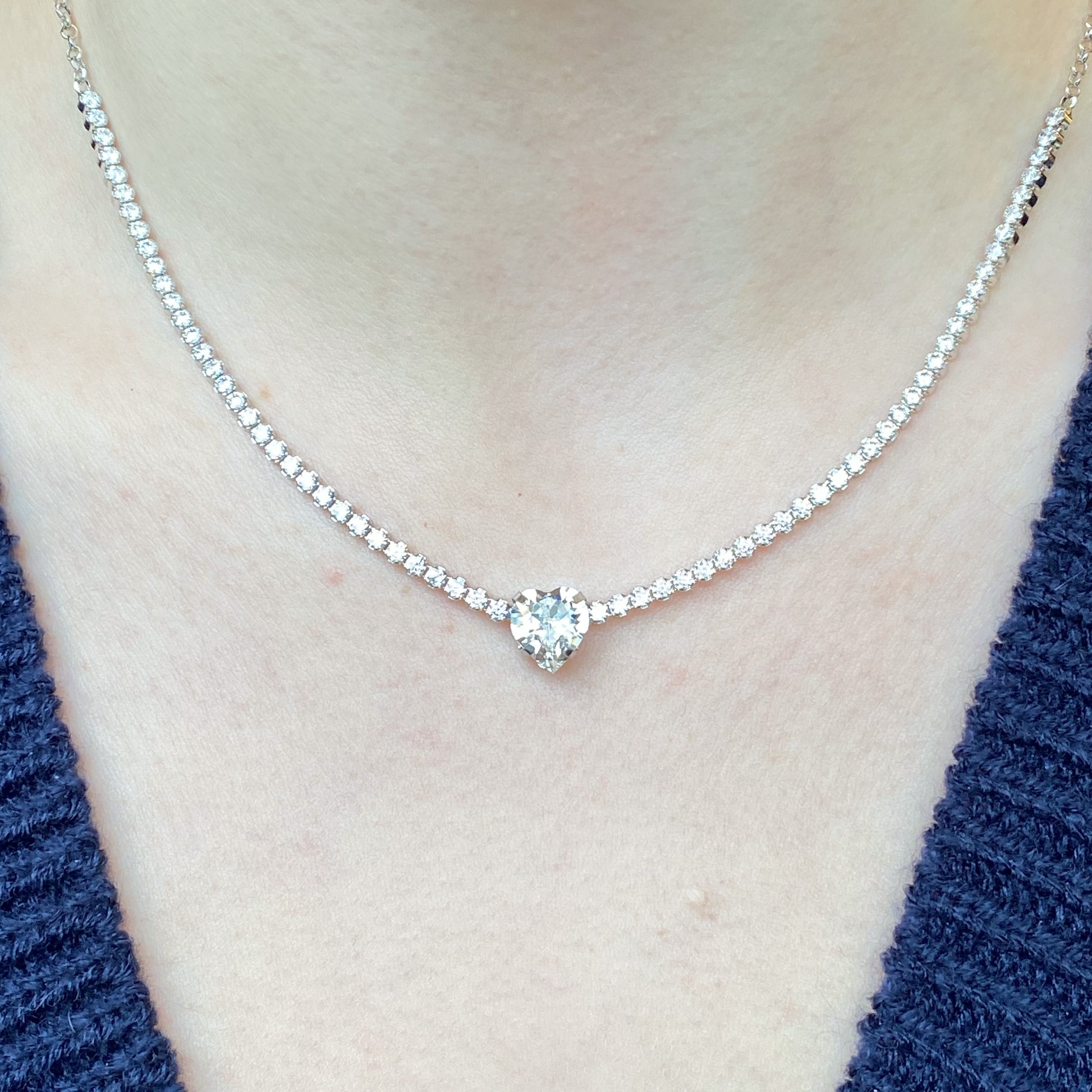 Silver Heart Centred CZ Tennis Necklace - John Ross Jewellers