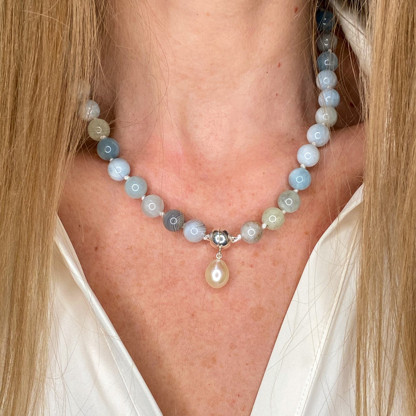 Aquamarine Necklace | Pearl Dropper - John Ross Jewellers