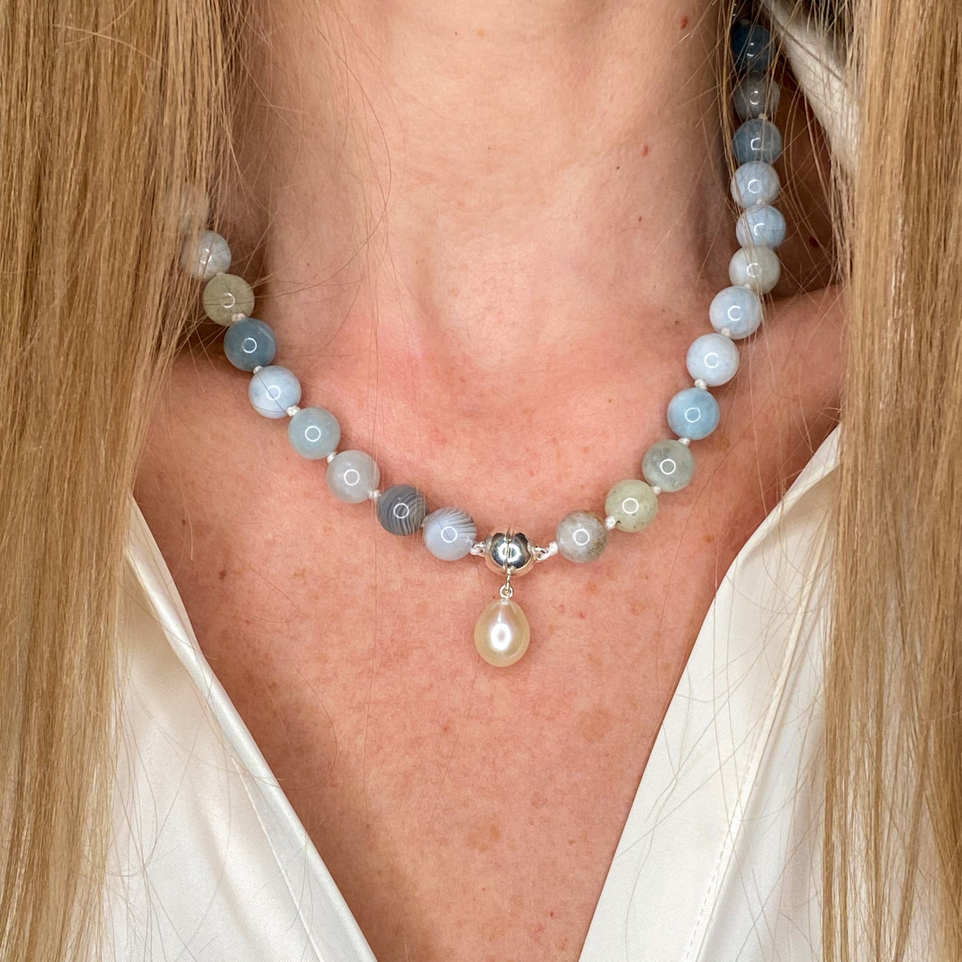 Aquamarine Necklace | Pearl Dropper - John Ross Jewellers