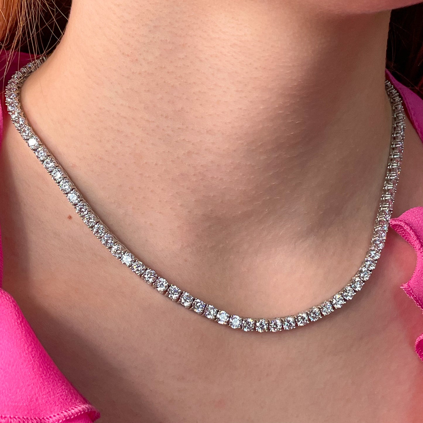 Silver 4mm CZ Line Necklace 16" - John Ross Jewellers