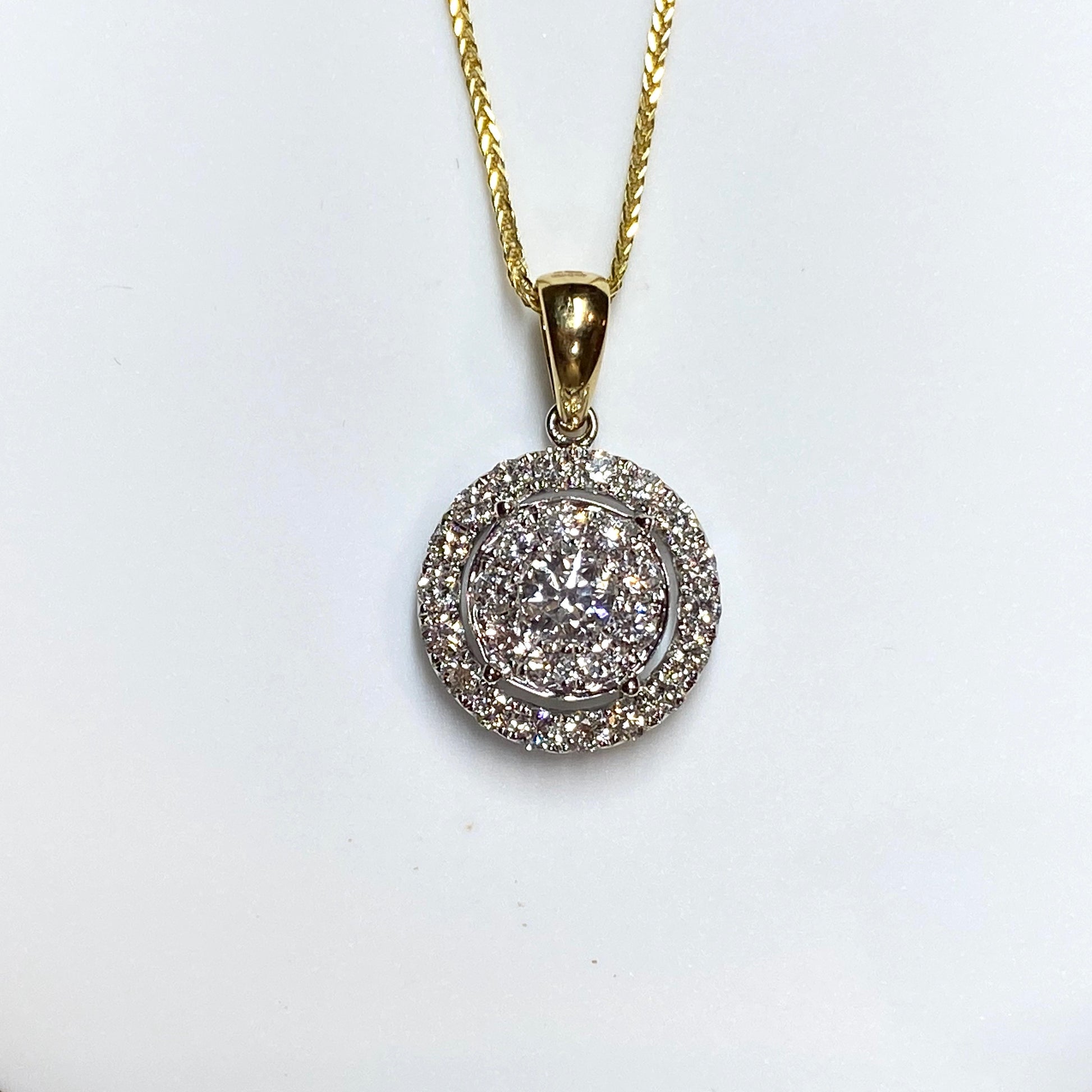 18ct Gold Diamond Set Halo Pendant - 1.27ct - John Ross Jewellers