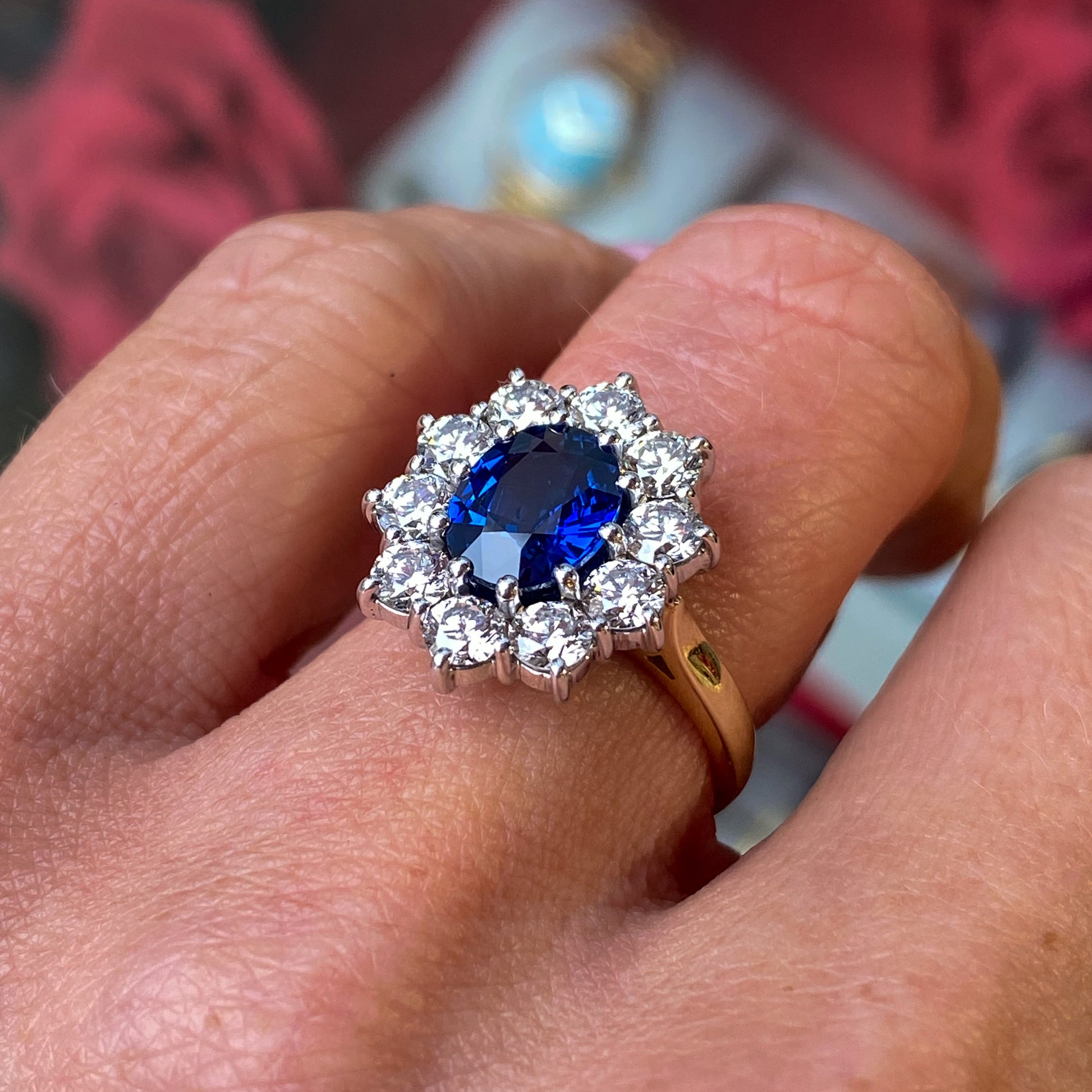 18ct Gold Sapphire & Diamond Diana Cluster Ring - John Ross Jewellers