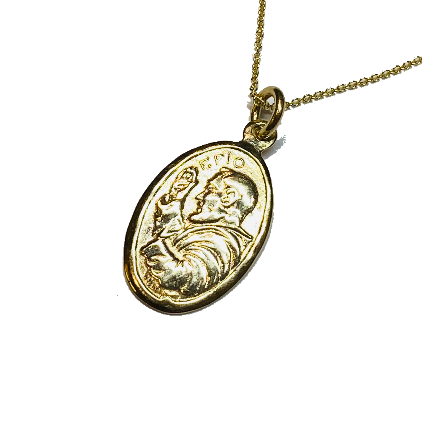 9ct Gold Padré Pio Medal Pendant & Chain - John Ross Jewellers