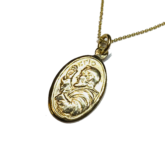 9ct Gold Padré Pio Medal Pendant & Chain - John Ross Jewellers