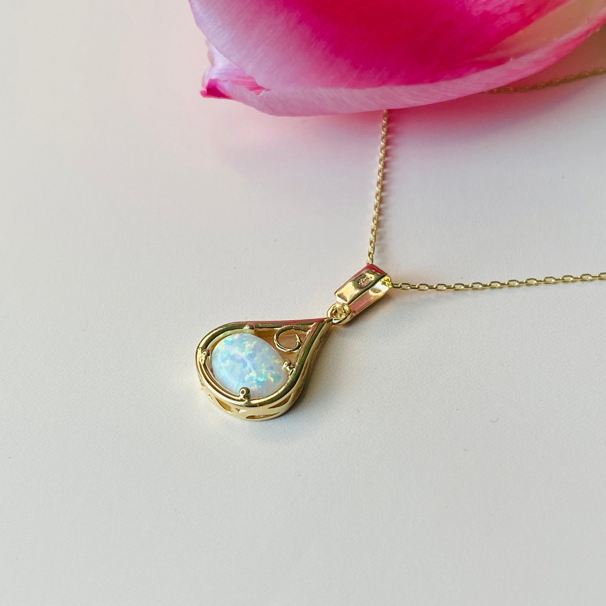 9ct Gold Oval Opalique Pendant Necklace - John Ross Jewellers