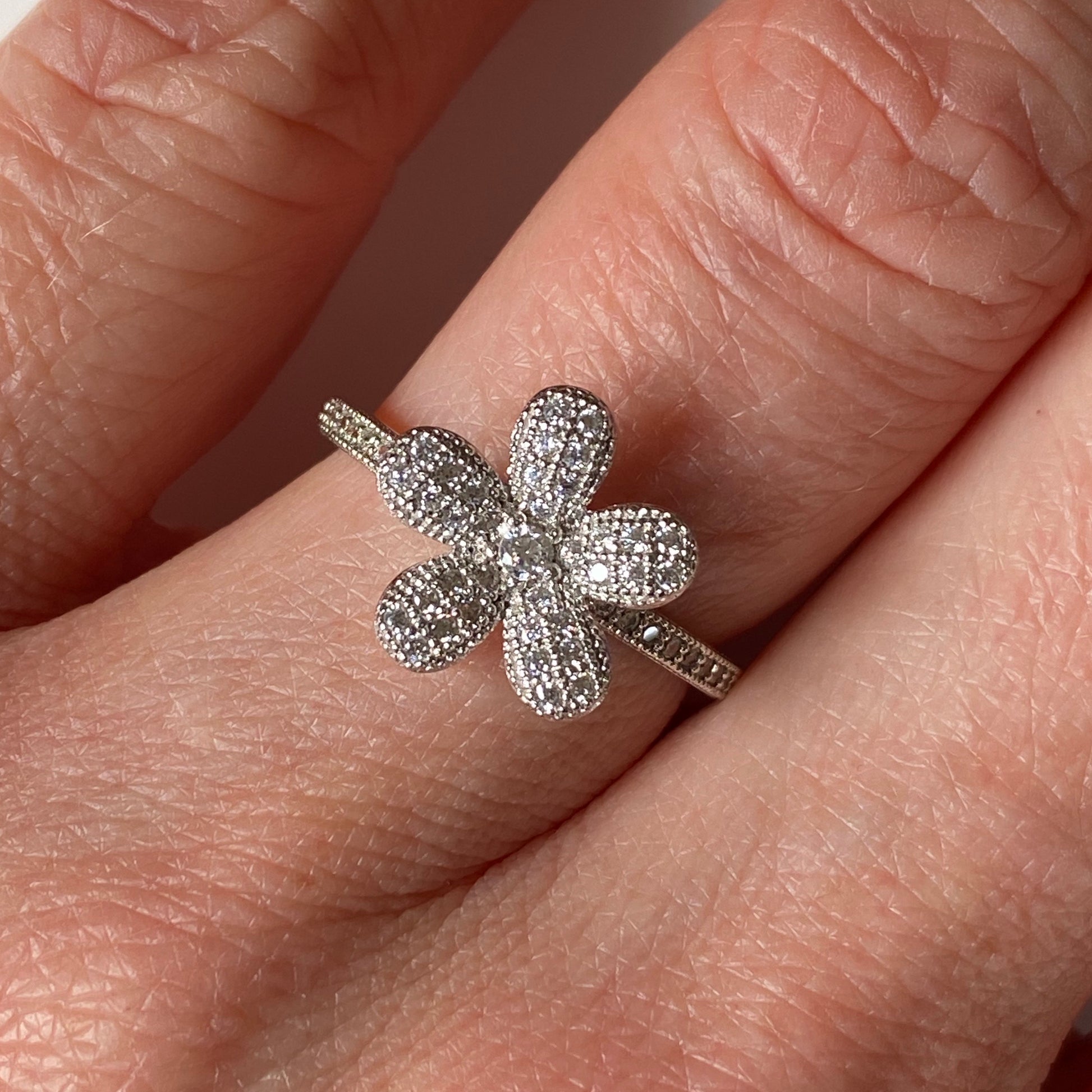 Silver CZ Flower Ring - John Ross Jewellers