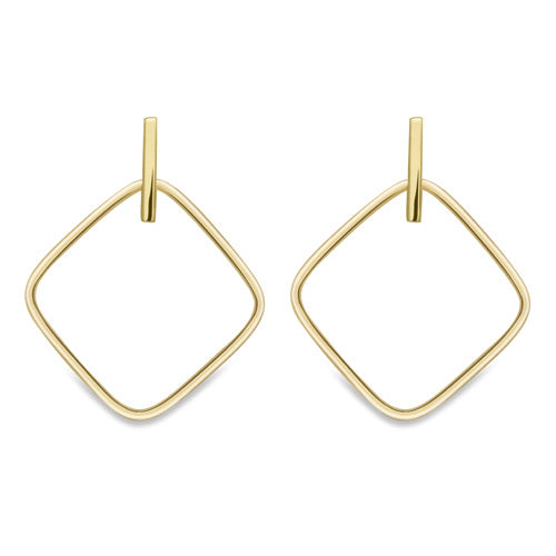 9ct Gold Open Square With Bar Earrings - Large - John Ross Jewellers