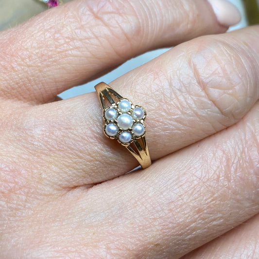 9ct Gold Seed Pearl Flower Design Ring - John Ross Jewellers