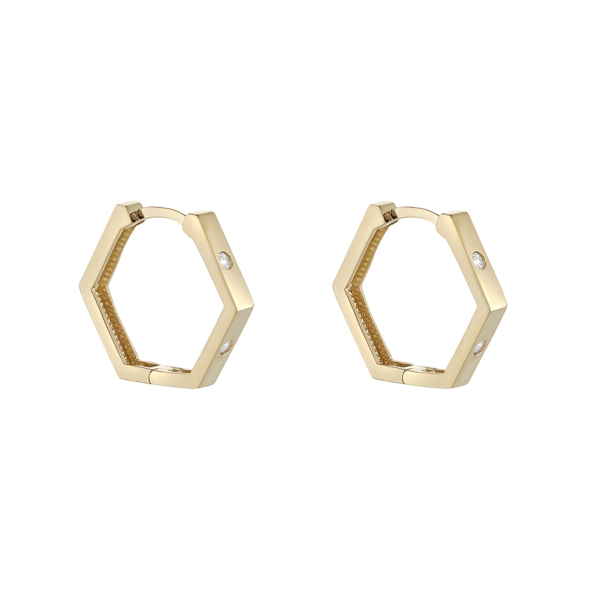 9ct Gold CZ Hexagonal Huggie Hoop Earrings - John Ross Jewellers