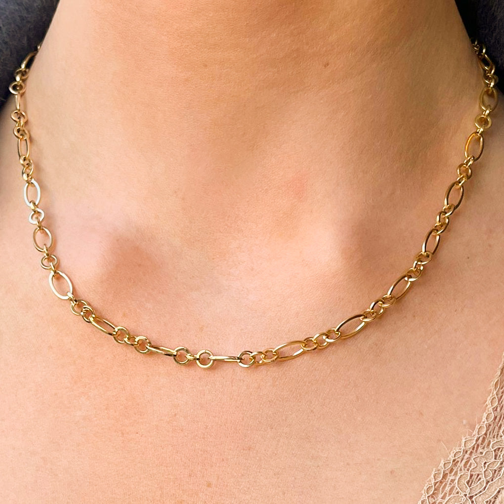 9ct Gold Solid Oval Figaro Necklace - John Ross Jewellers