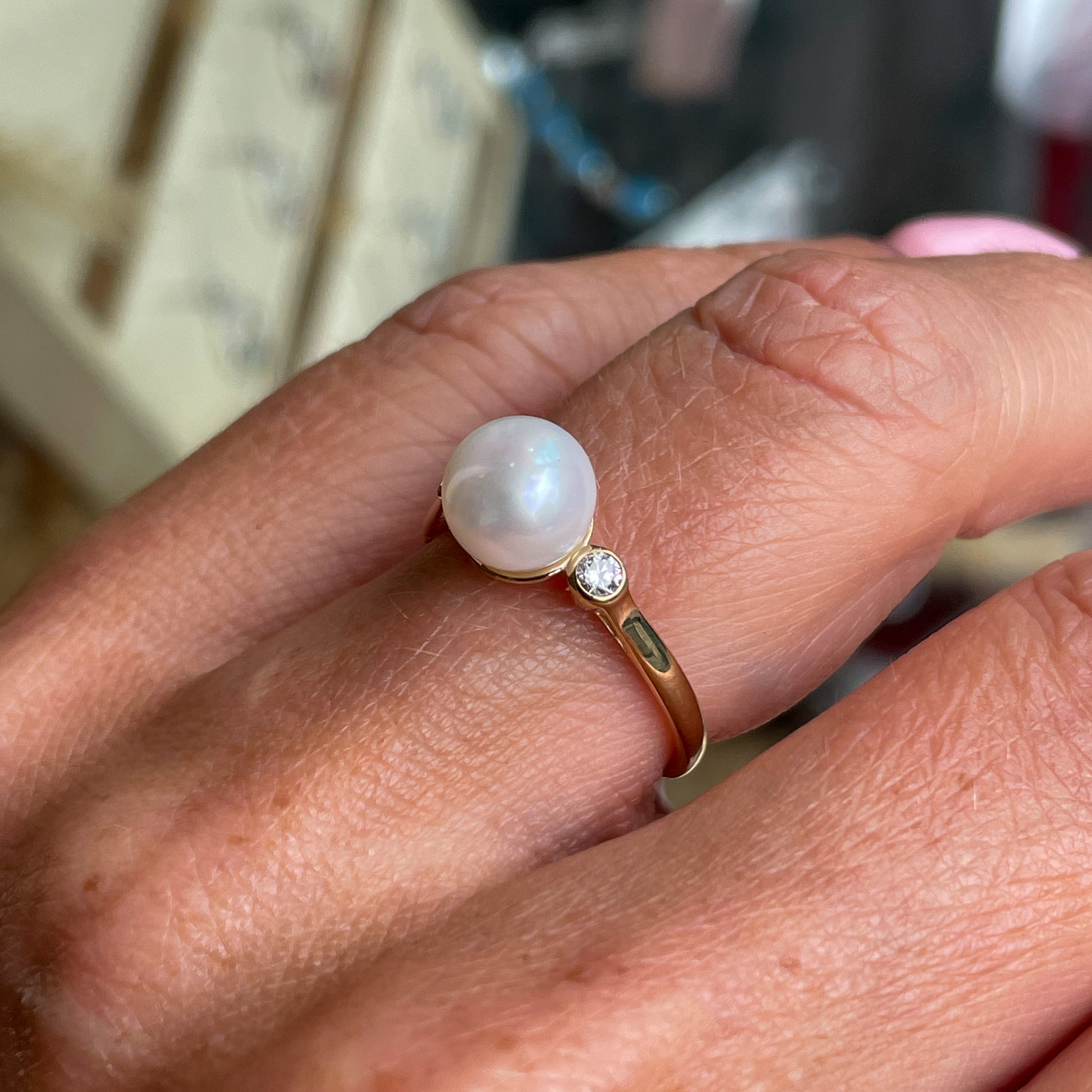 9ct Gold Cultured Pearl & Diamond Ring 0.10ct - John Ross Jewellers