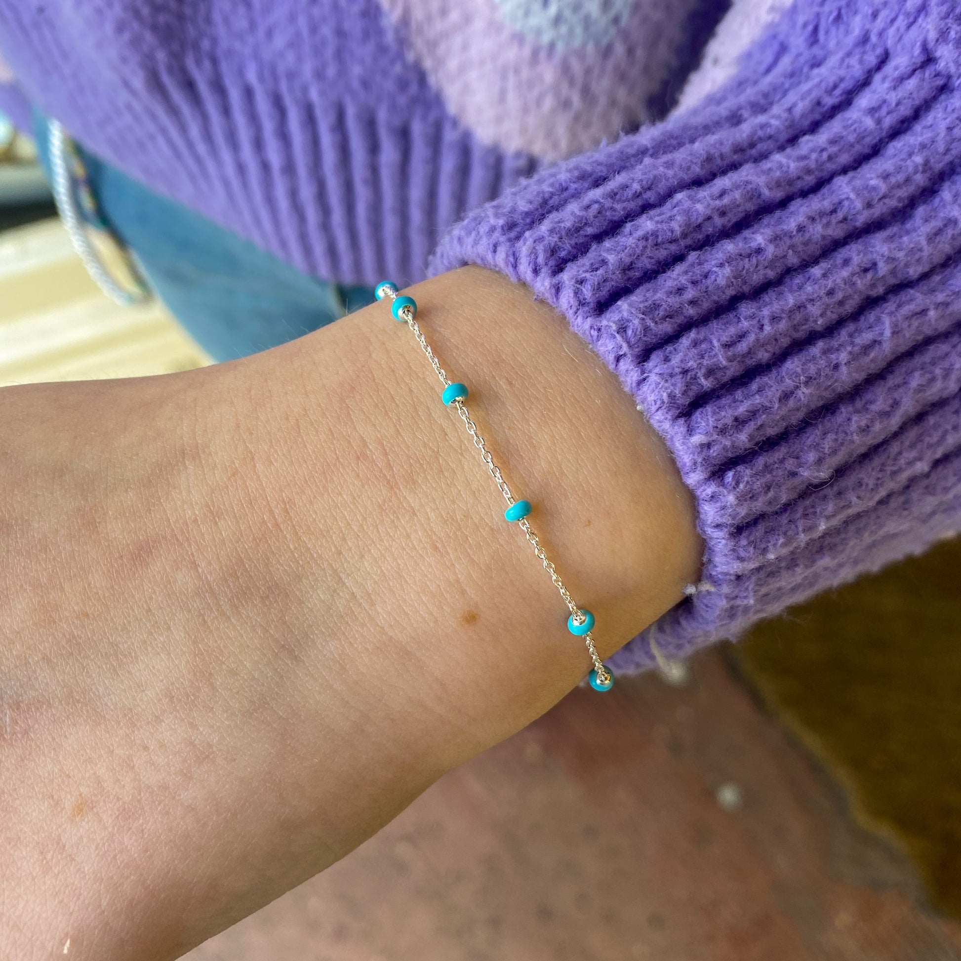 Silver Dainty Turquoise Enamel Bracelet - John Ross Jewellers