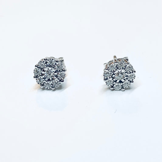 9ct White Gold Diamond Set Earrings - 0.15ct - John Ross Jewellers