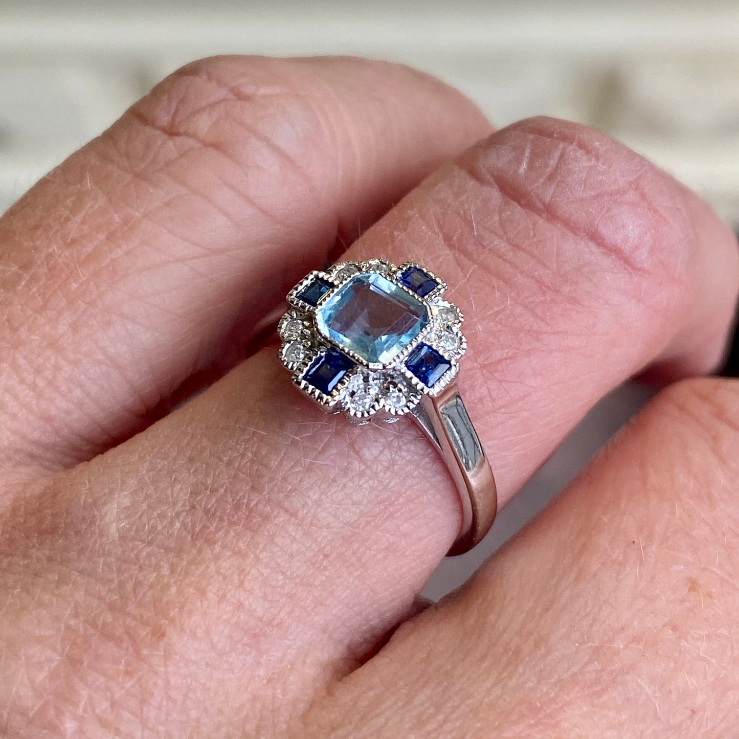 9ct White Gold Aquamarine, Sapphire & Diamond Ring - John Ross Jewellers