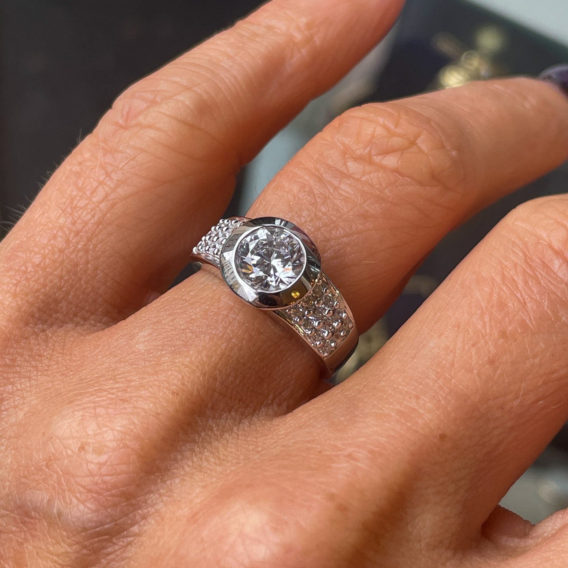 Silver C Flawless CZ Solitaire Cocktail Ring - John Ross Jewellers