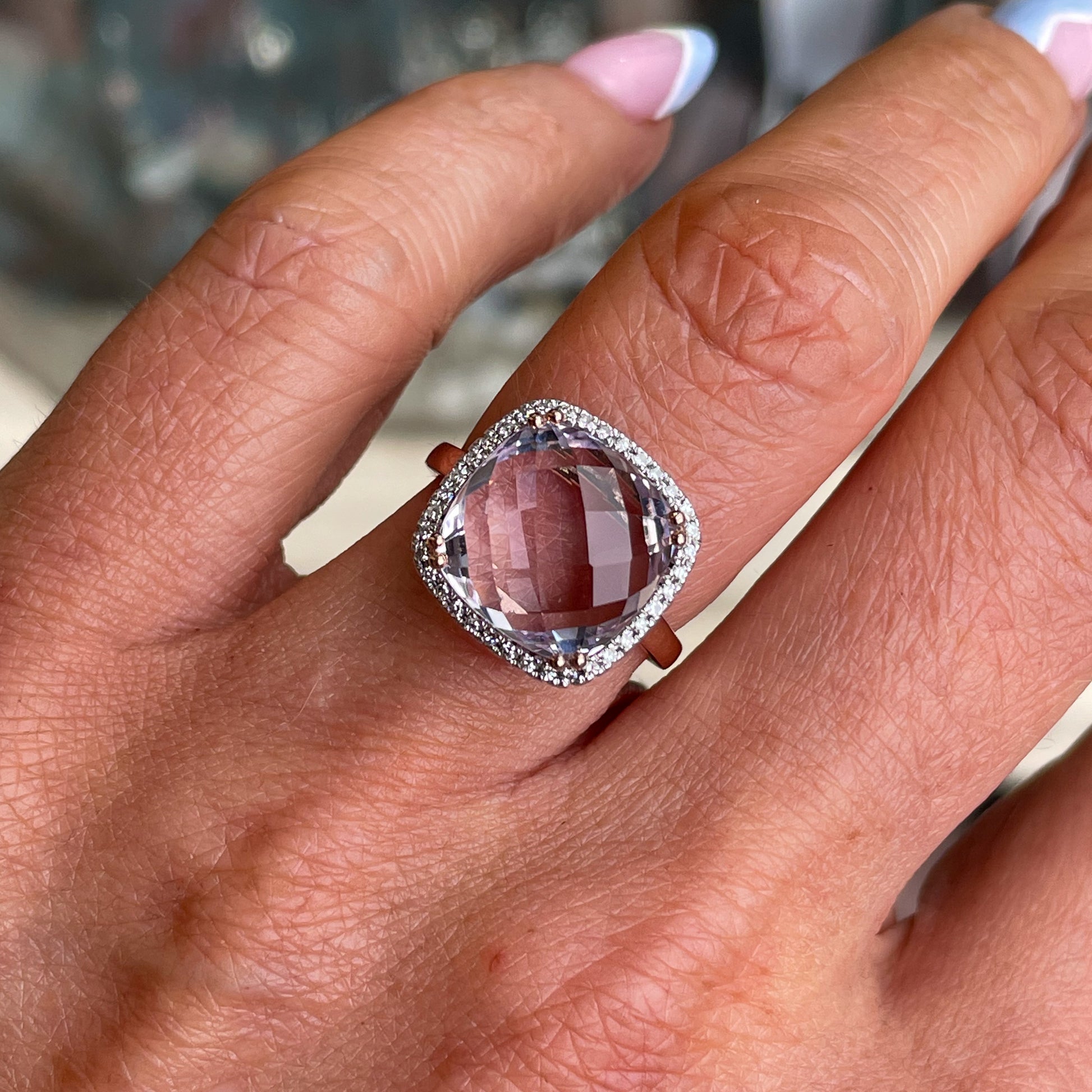9ct Rose Gold Pink Amethyst & Diamond Ring - John Ross Jewellers