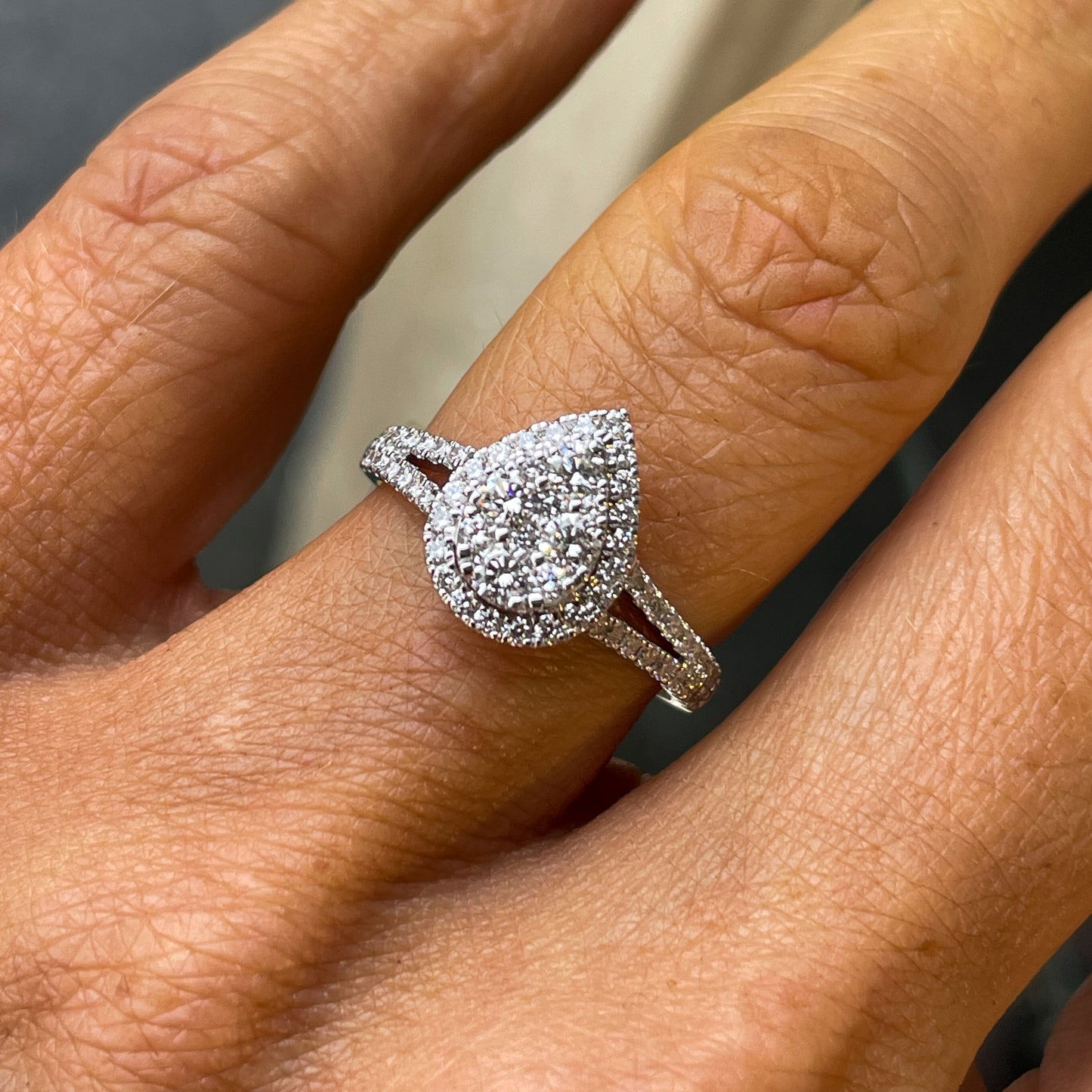 18ct White Gold Pear Cluster Engagement Ring | 0.82ct - John Ross Jewellers