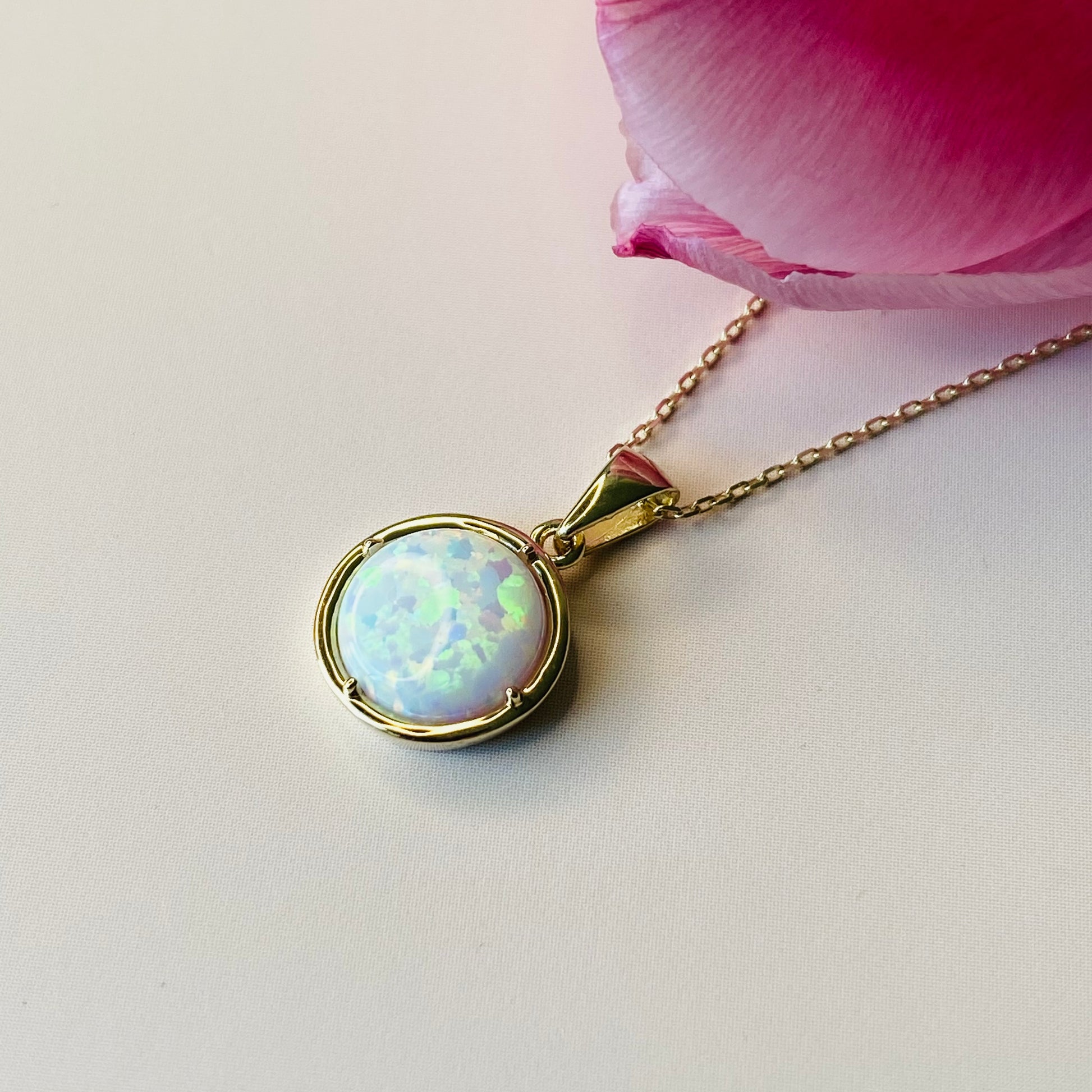 9ct Gold Round Opalique Pendant Necklace - John Ross Jewellers