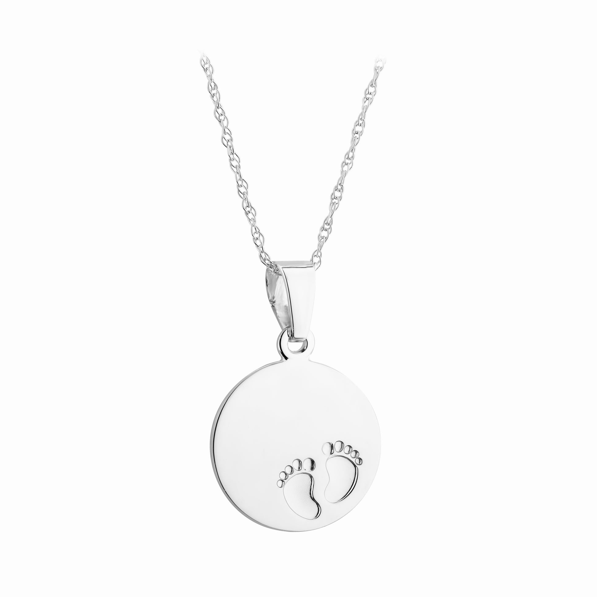 9ct White Gold Baby Feet Disc Necklace - John Ross Jewellers