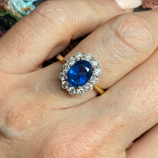 18ct Gold Sapphire & Diamond Diana Cluster Ring - John Ross Jewellers