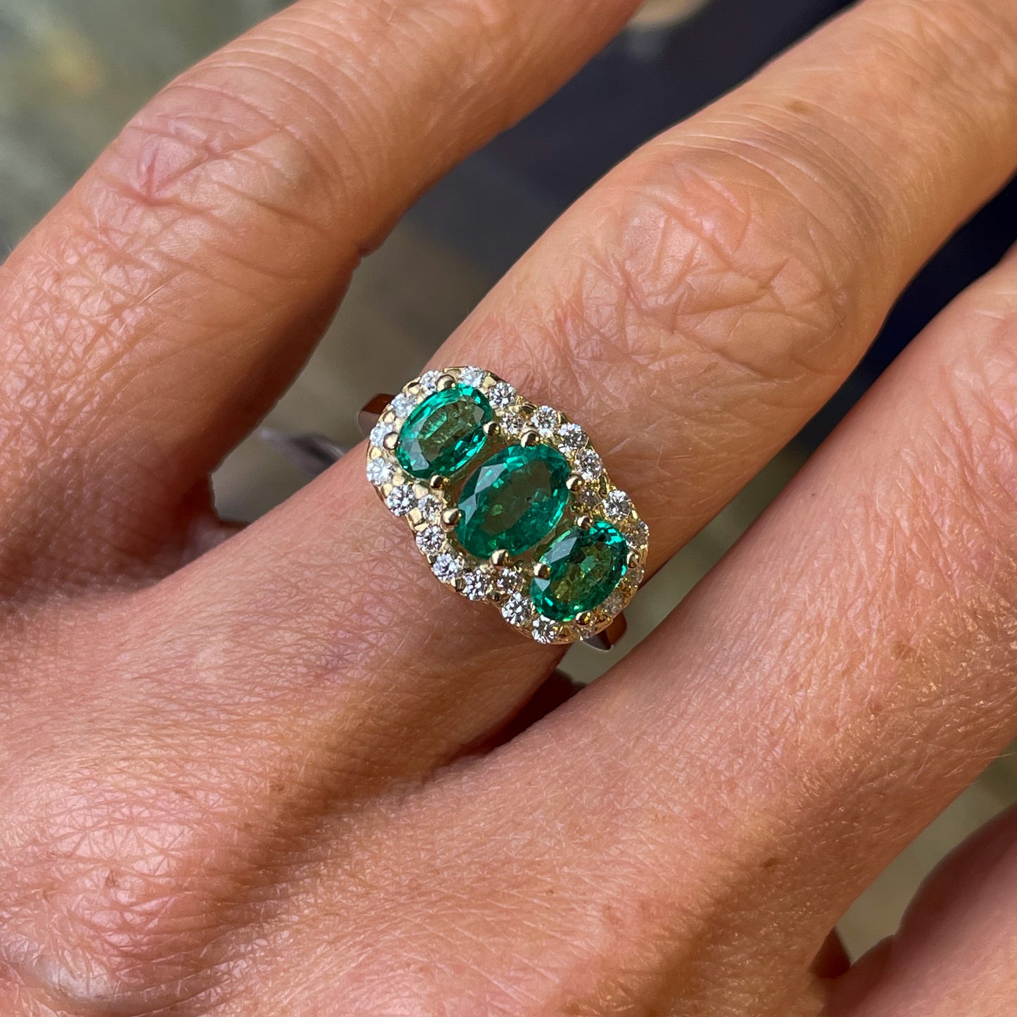 18ct Gold Emerald & Diamond Garland Ring - John Ross Jewellers