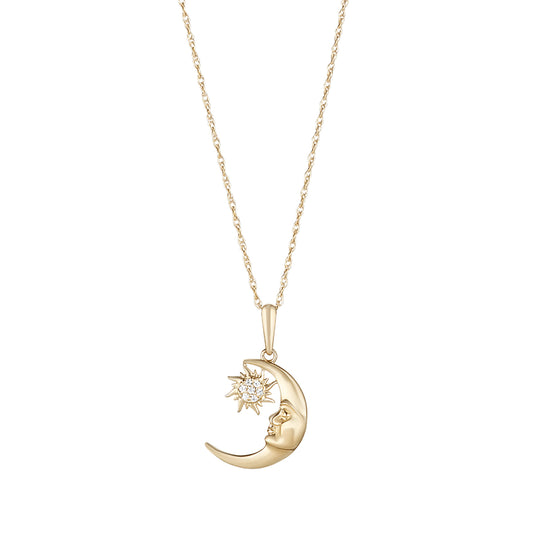 9ct Gold Crescent Moon & CZ Sun Necklace - John Ross Jewellers