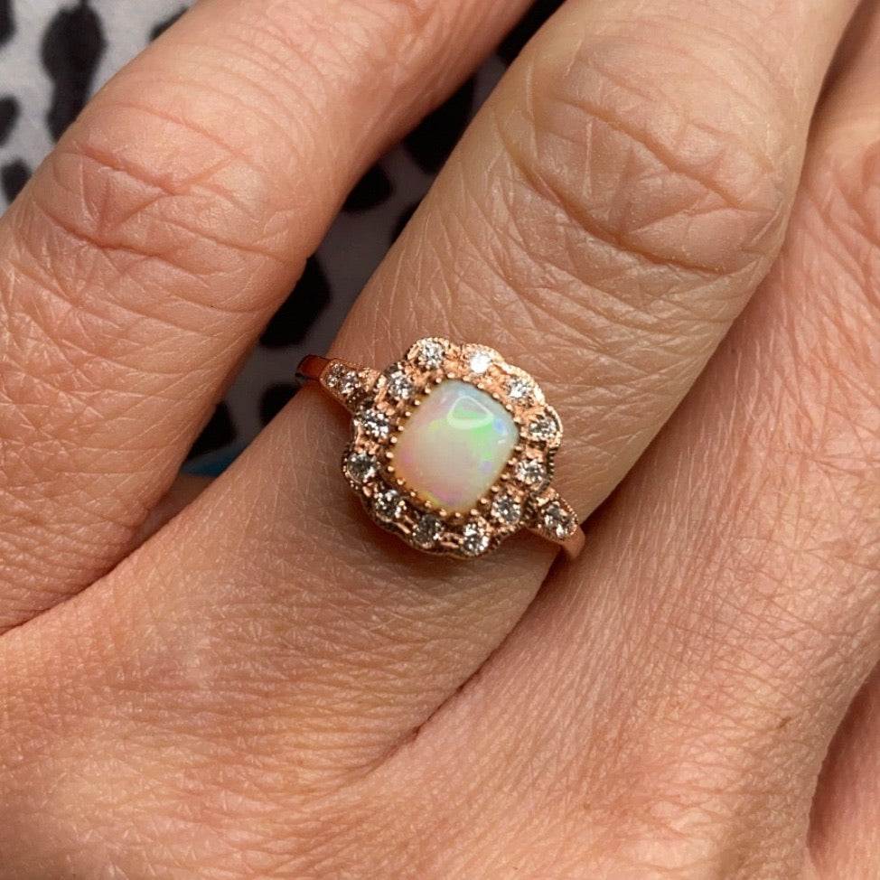 9ct Rose Gold Gem Opal & Diamond Ring - John Ross Jewellers