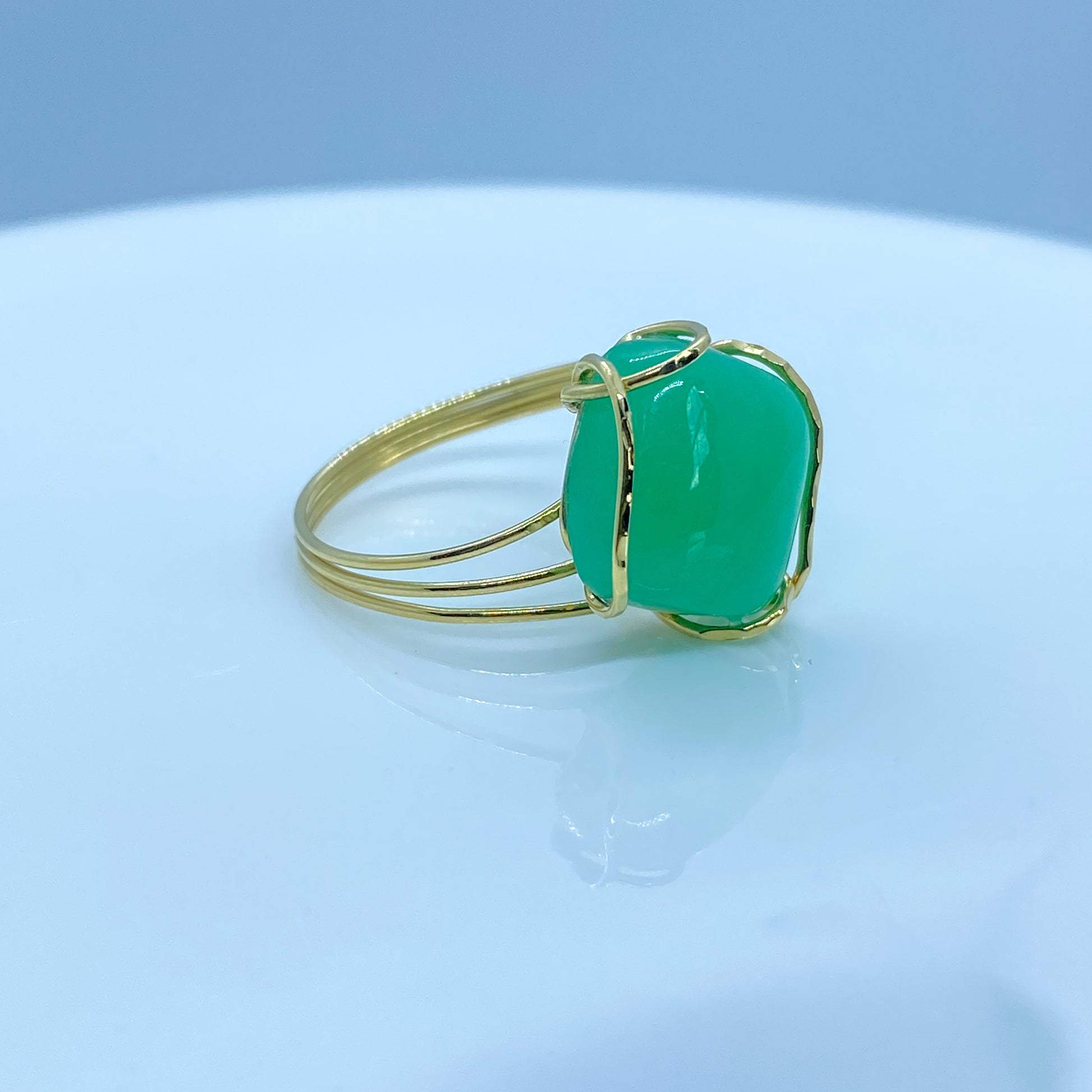 18ct Gold Square Green Jade Scintilla Ring - John Ross Jewellers