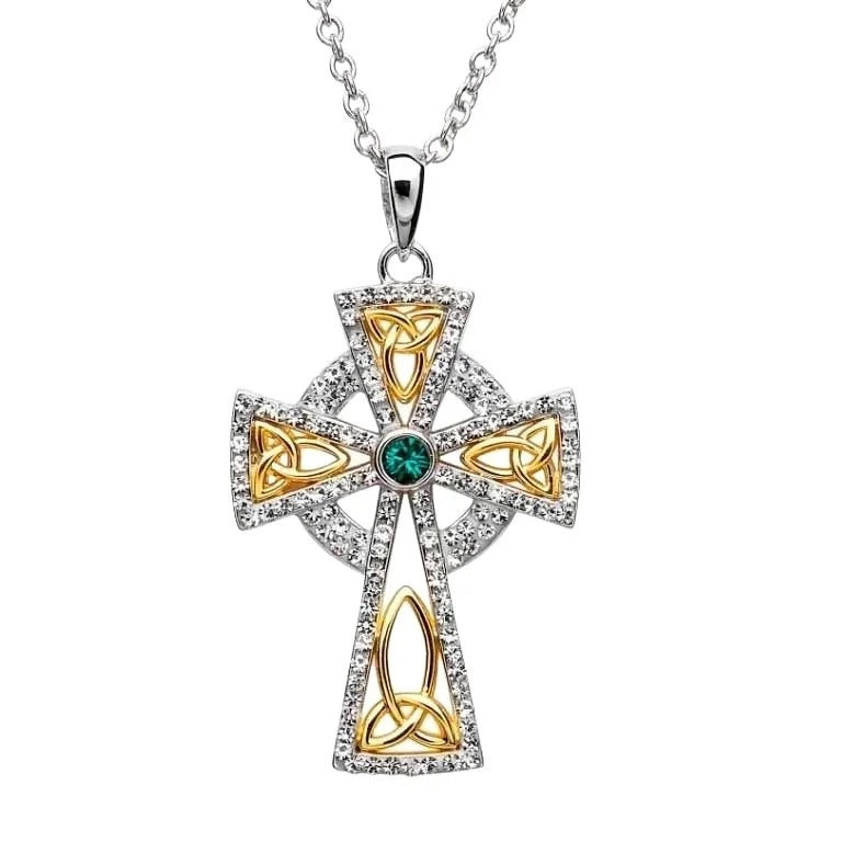 Silver CZ Celtic Trinity Knot Cross and Chain - John Ross Jewellers