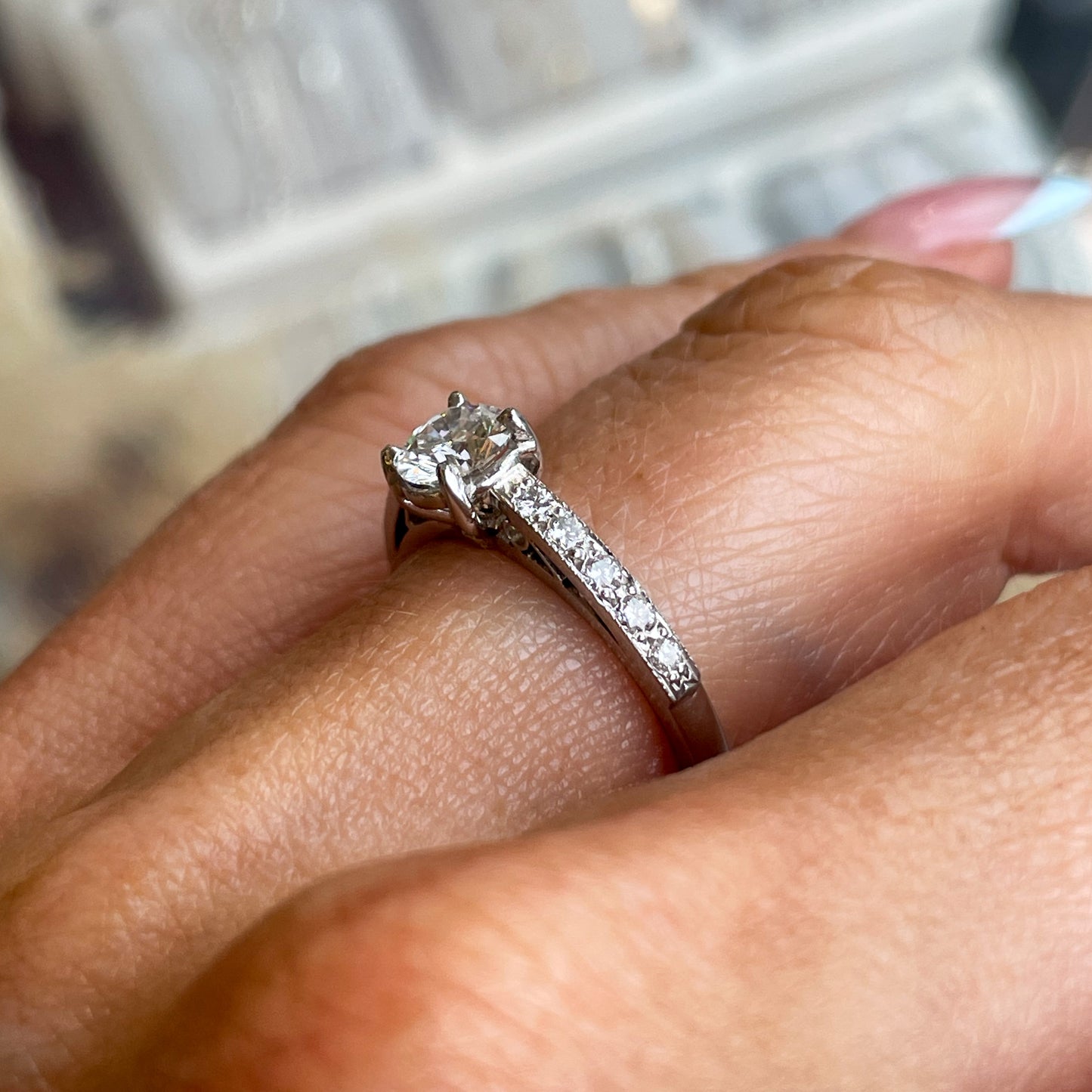 Platinum Vintage Style Diamond Solitaire Engagement Ring | 0.60ct - John Ross Jewellers