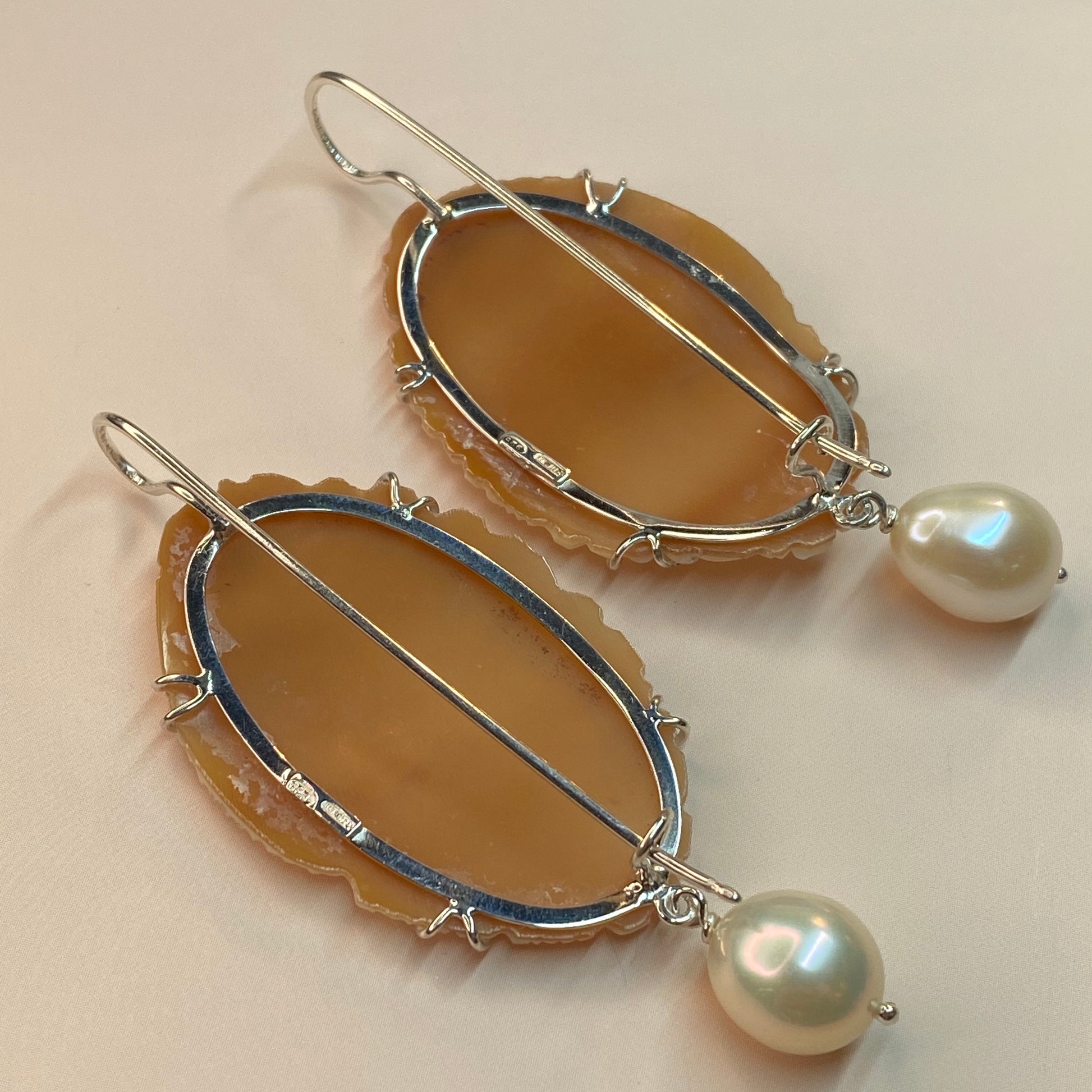 Cameo & Pearl Drop Earrings - Medium - John Ross Jewellers