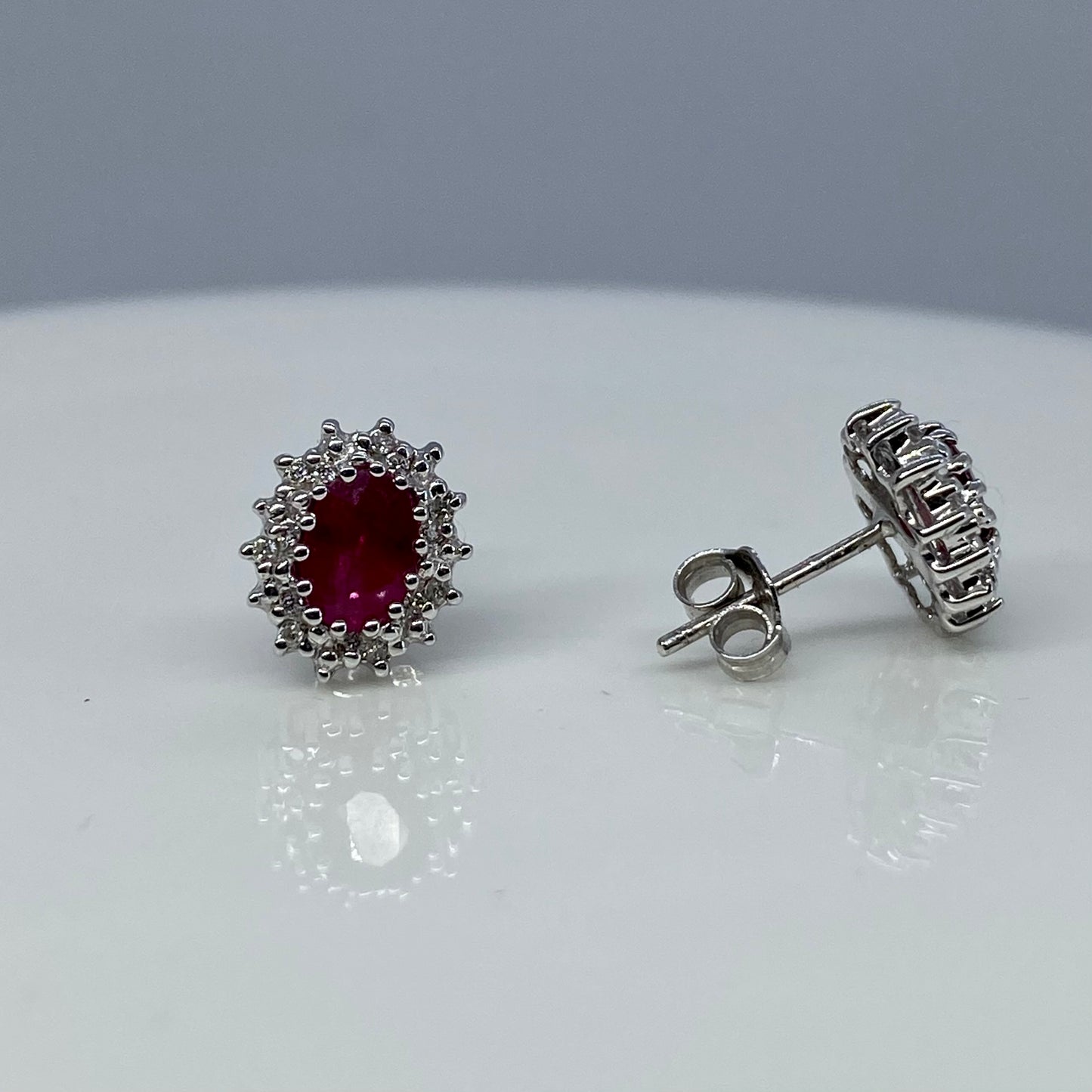 9ct White Gold Ruby & Diamond Cluster Earrings - John Ross Jewellers