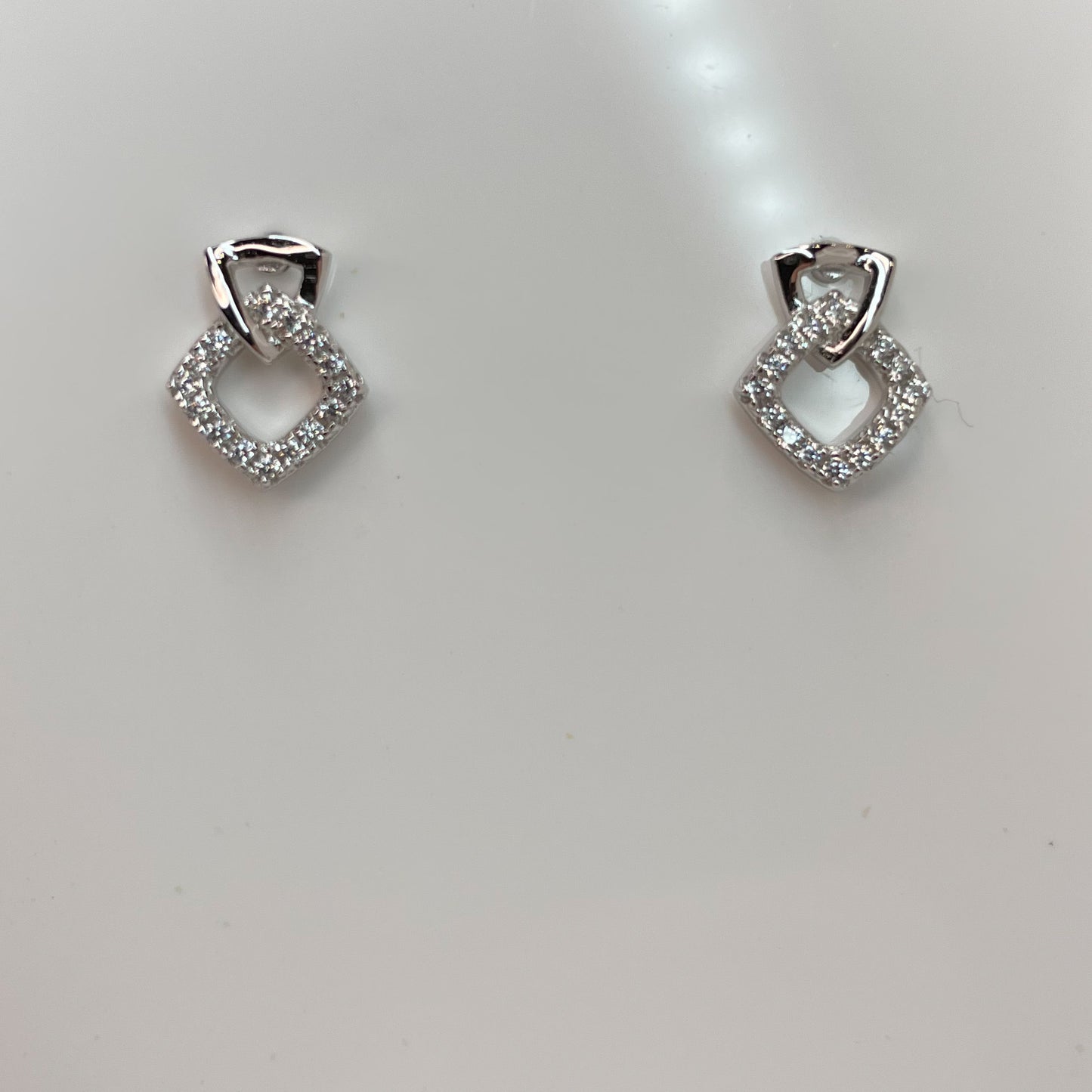 Silver Triangle & CZ Square Stud Earrings - John Ross Jewellers