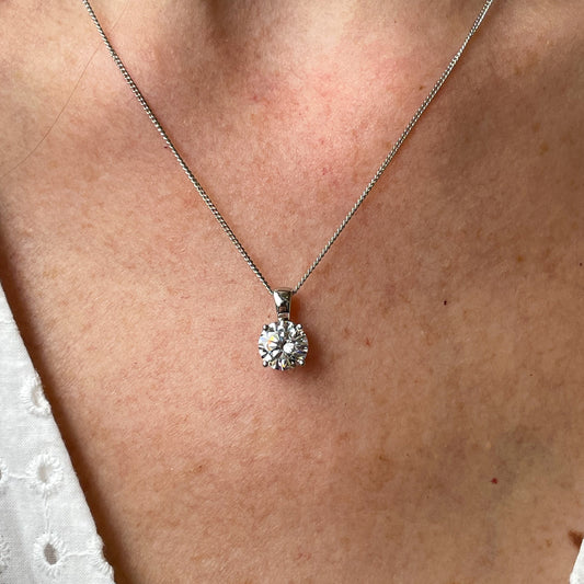 Silver CZ Pendant Necklace | 8mm - John Ross Jewellers