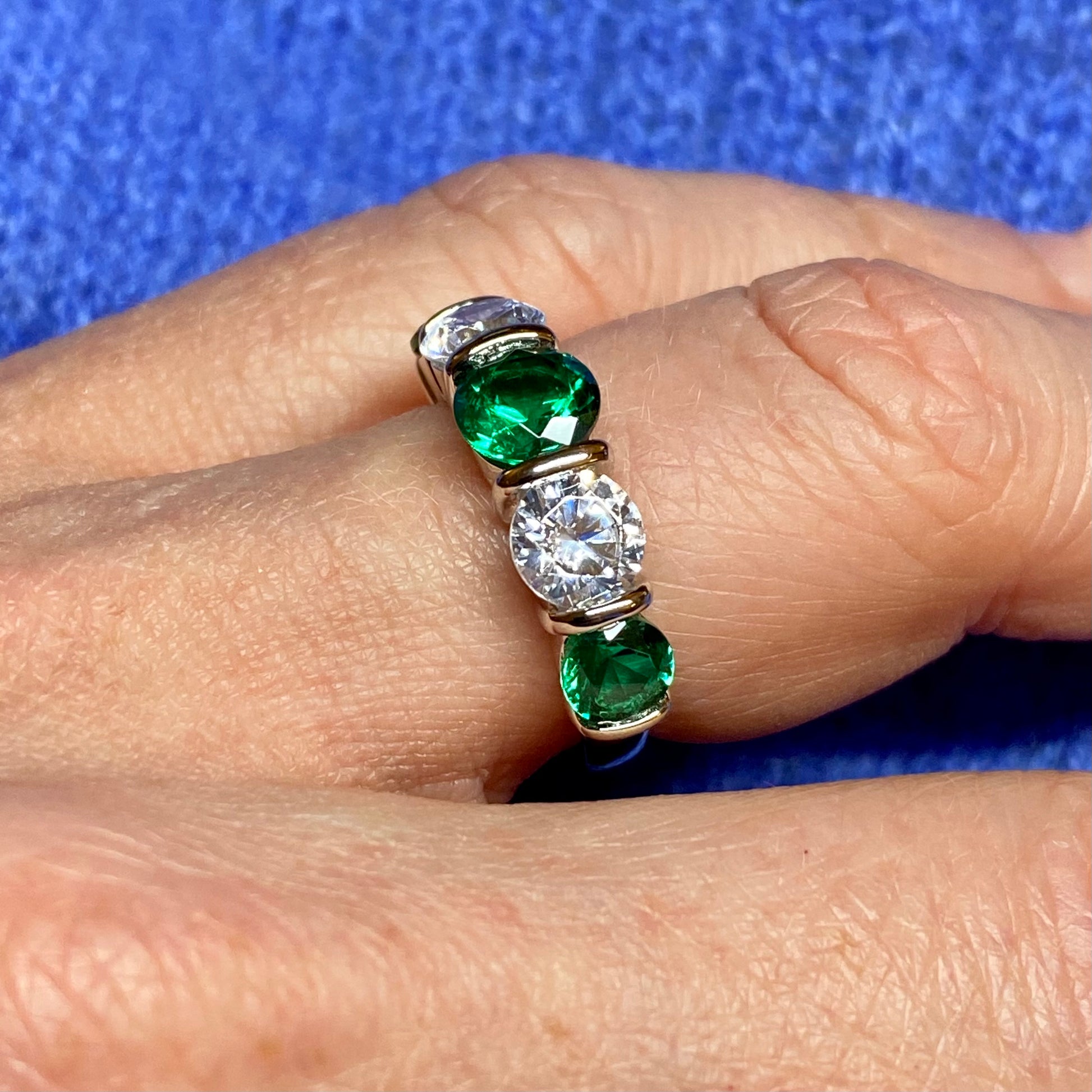 Silver Created Emerald CZ Band Ring - John Ross Jewellers