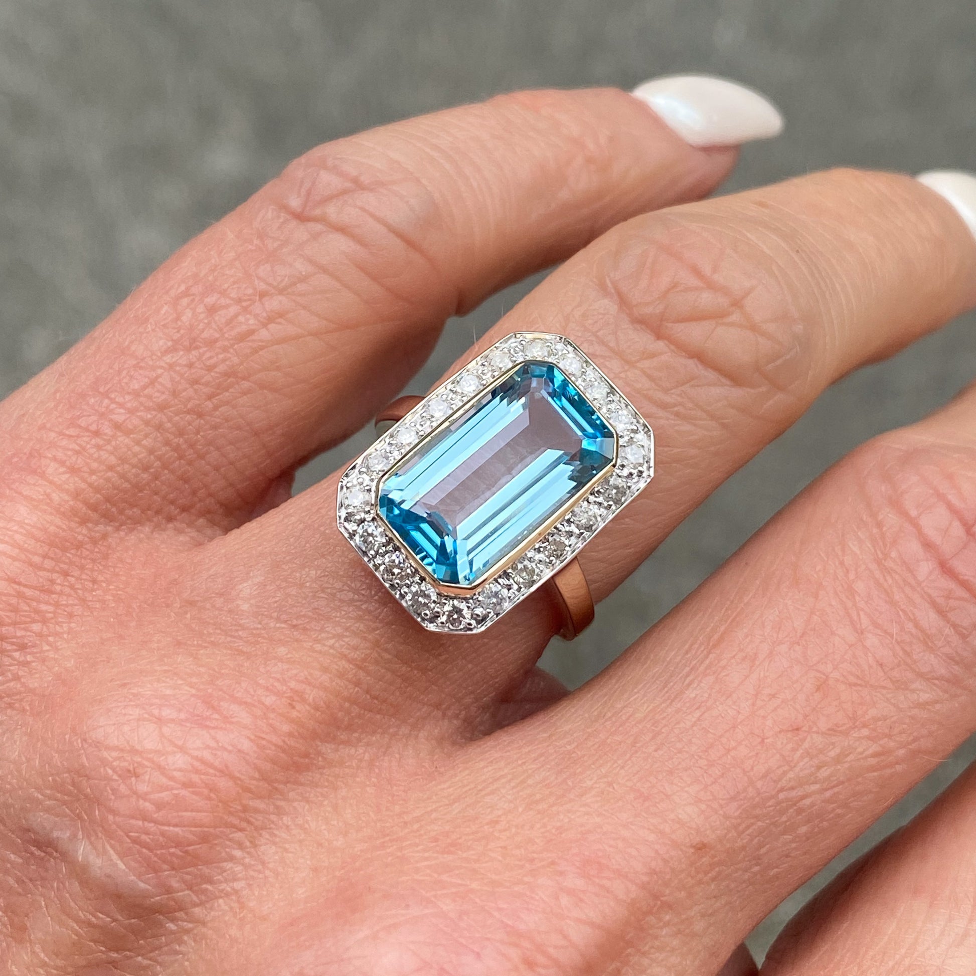 9ct Gold Elongated Blue Topaz & Diamond Ring - John Ross Jewellers