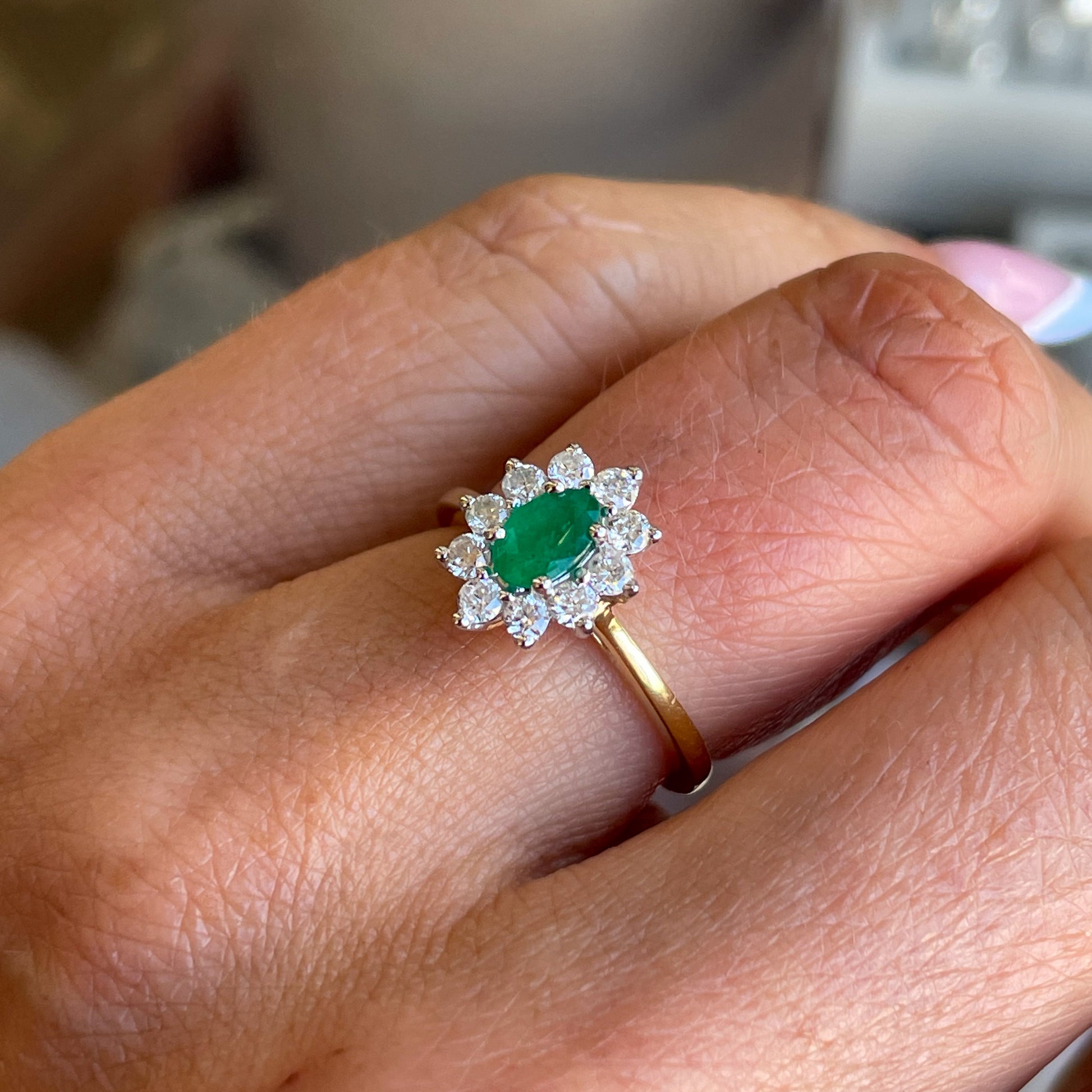 18ct Gold Emerald & Diamond Engagement Ring | 0.40ct + 0.38ct - John Ross Jewellers