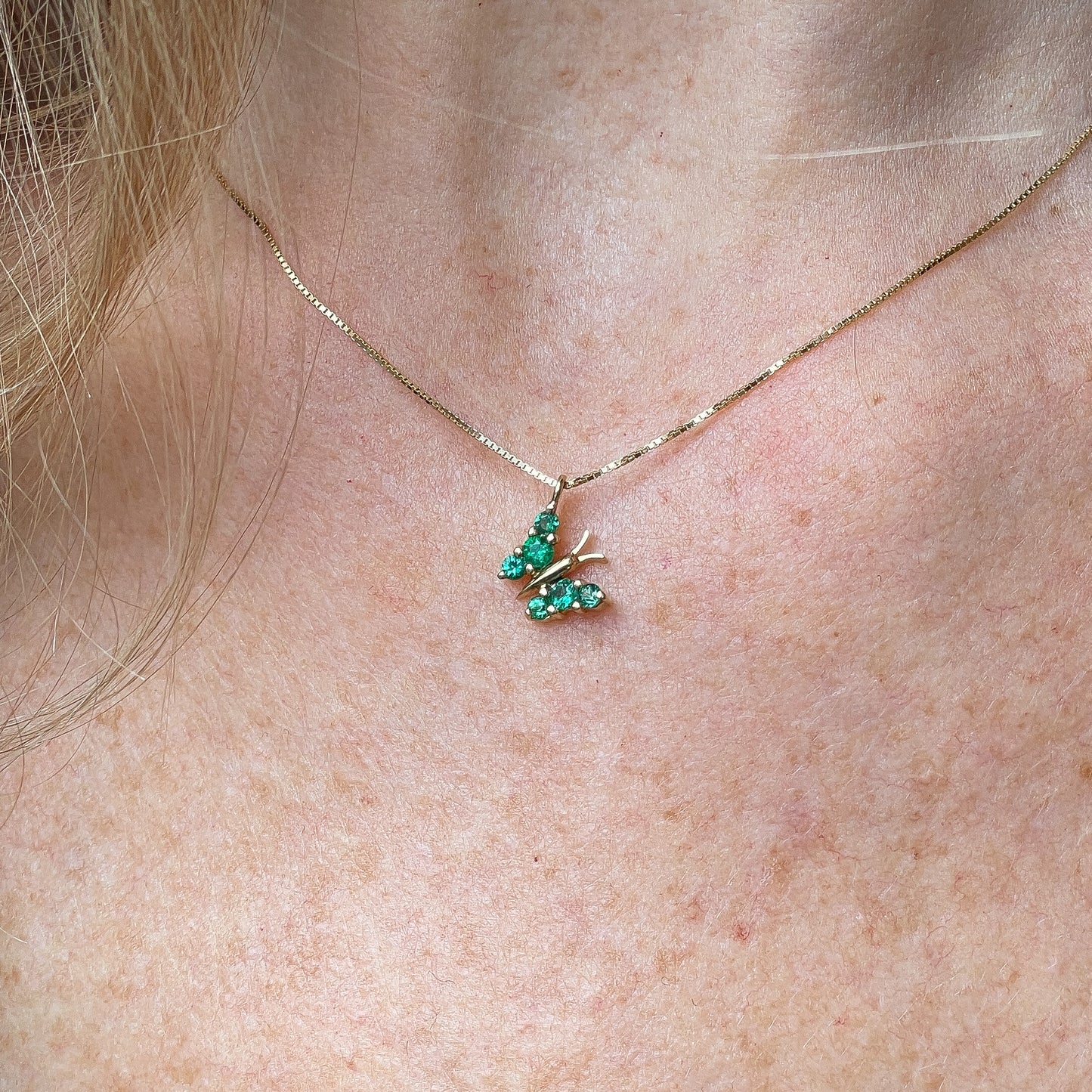 18ct Gold Emerald Butterfly Necklace - 0.23ct - John Ross Jewellers