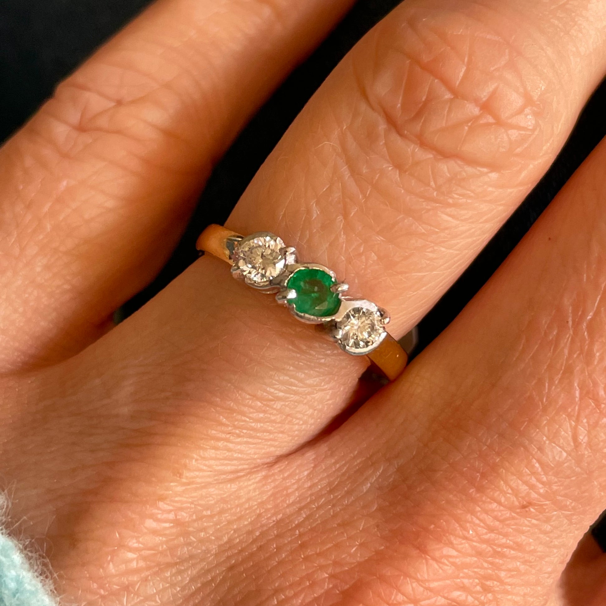 18ct Gold Emerald & Diamond Three Stone Ring - John Ross Jewellers
