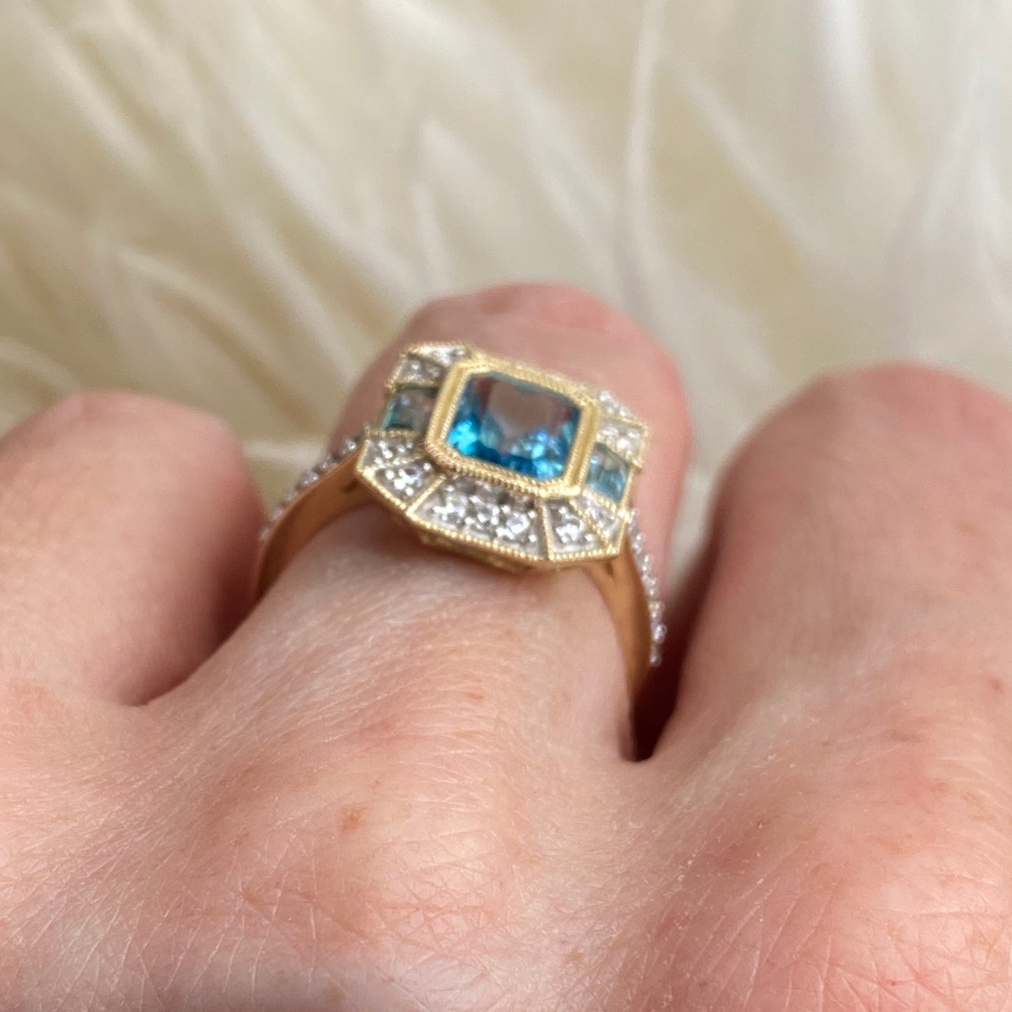 9ct Gold Blue Topaz & CZ Ring - John Ross Jewellers