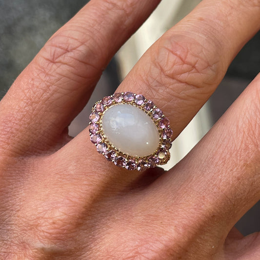 9ct Gold Moonstone & Pink Tourmaline Ring - John Ross Jewellers