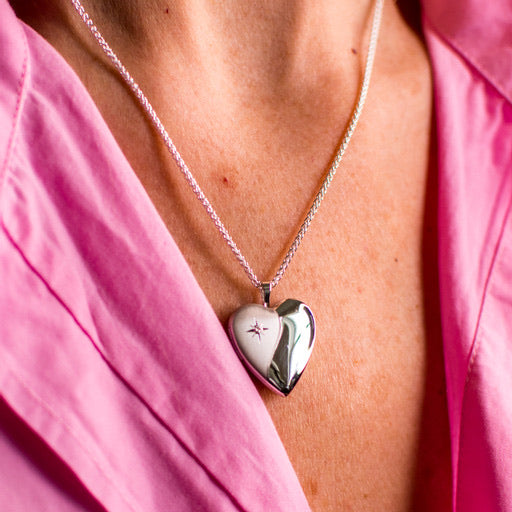 Silver Classic Heart Diamond Set Locket and Chain - John Ross Jewellers