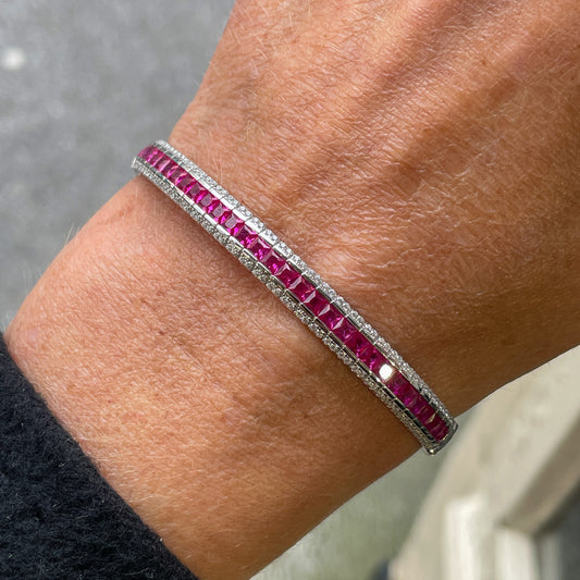 Silver Created Ruby & CZ Bangle - John Ross Jewellers