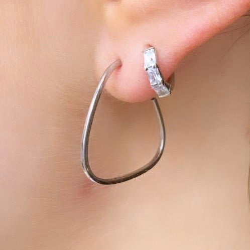 9ct White Gold Extra Skinny Shaped Hoop Earrings - John Ross Jewellers