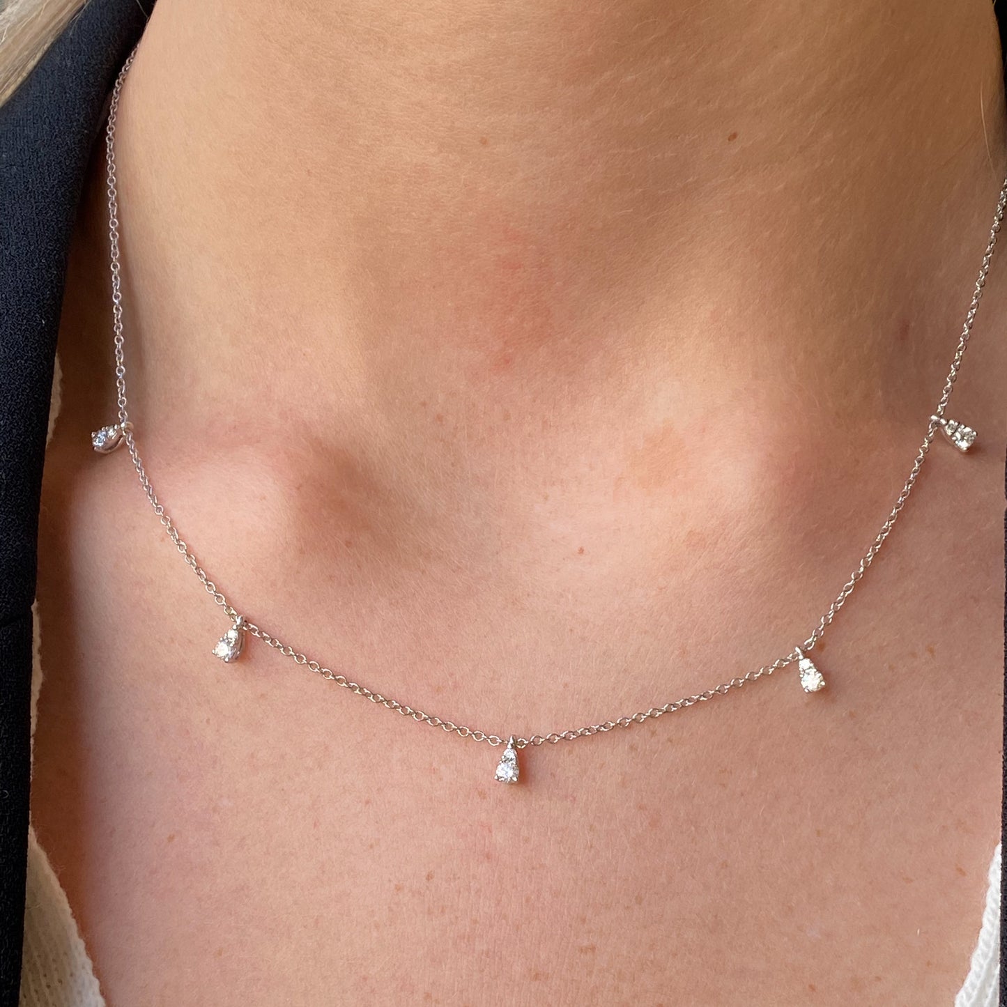 18ct White Gold Pear Cut Diamond Fringe Necklace | 0.44ct - John Ross Jewellers